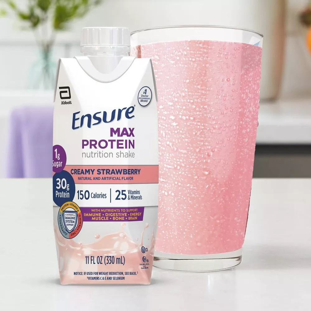 Ensure Max Protein Nutritional Shake, Creamy Strawberry, 11 oz.