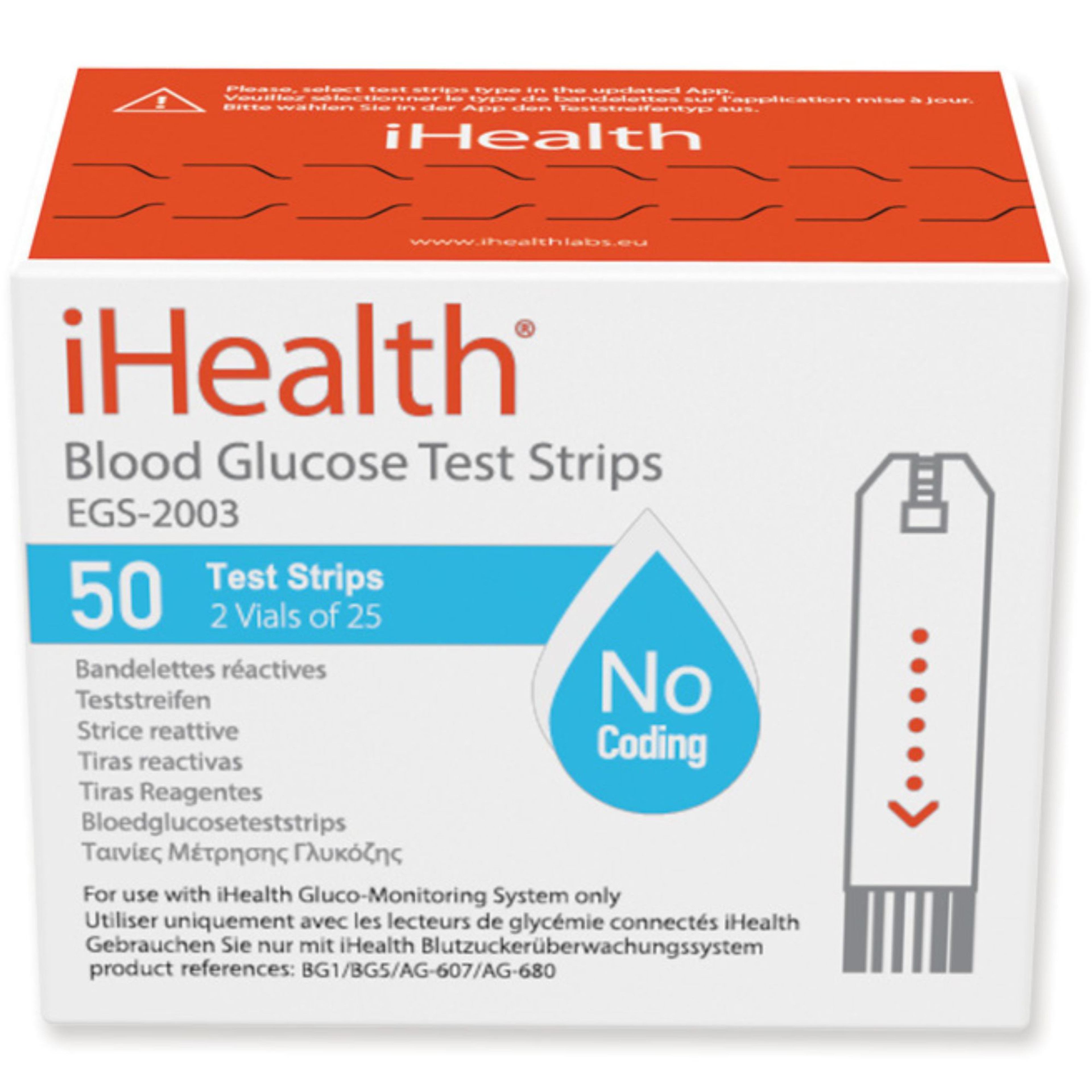 iHealth Blood Glucose Test Strips, EGS-2003, Box of 50