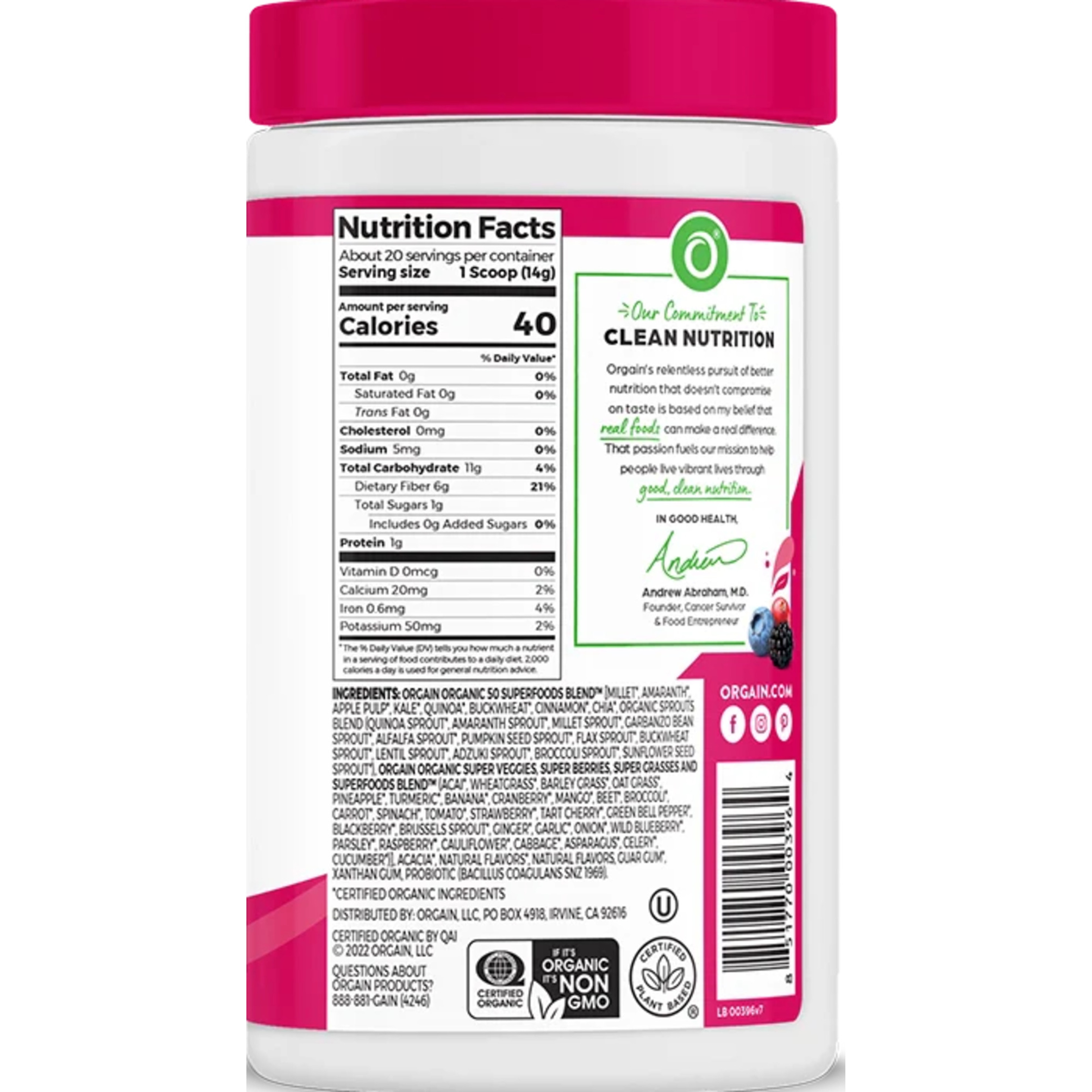 Orgain Organic Superfoods + Probiotics Super Nutrition Powder