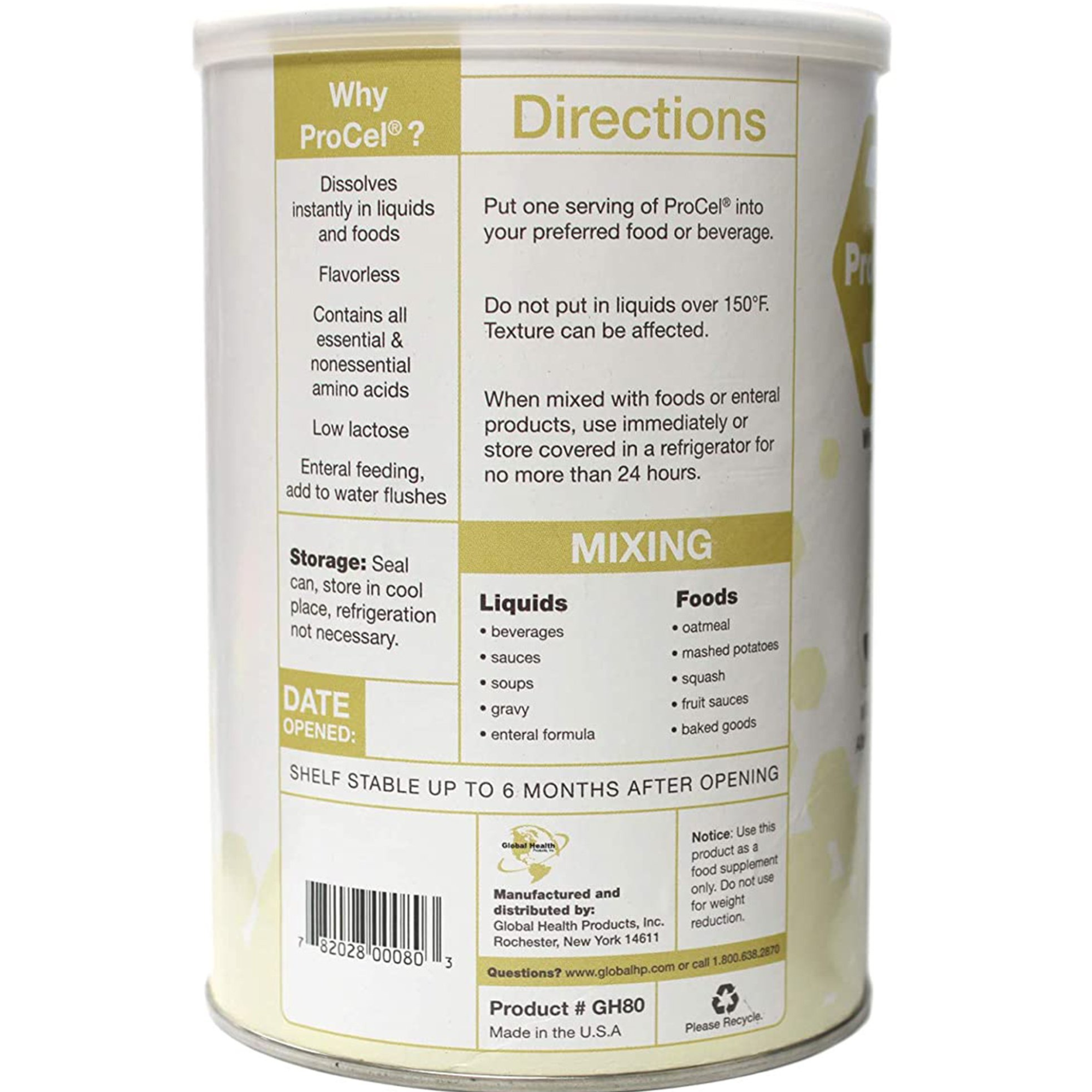 ProCel Whey Protein Supplement Powder, Unflavored, 10 oz