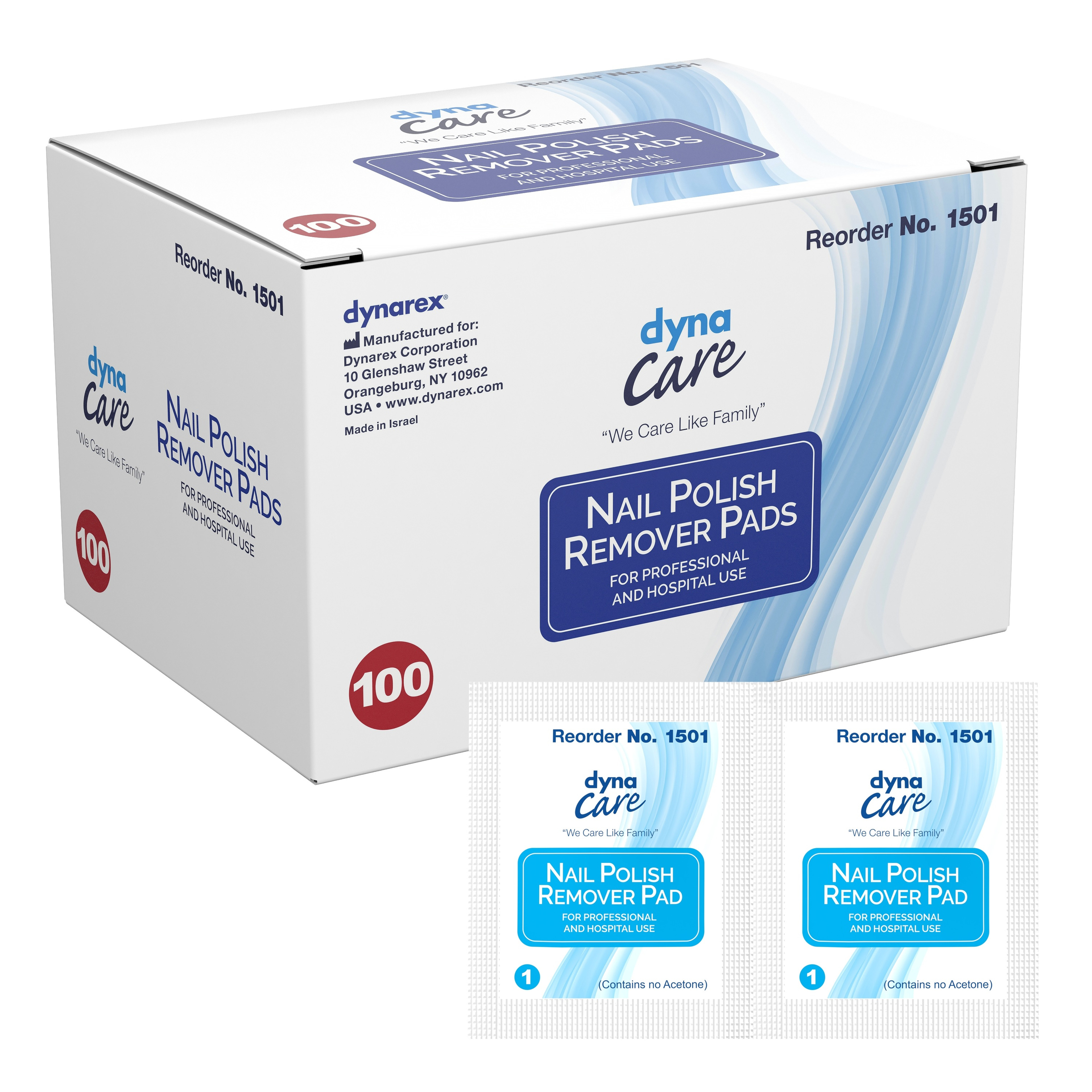 DynaCare Nail Polish Remover Pads, 1501, Box of 100