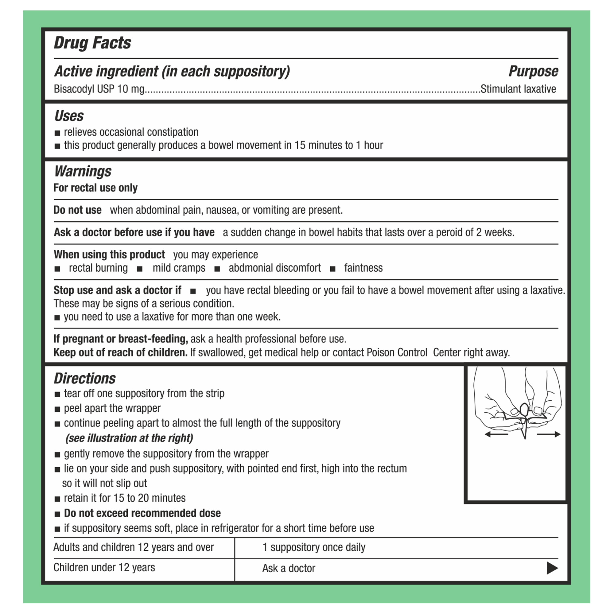 Health Star Bisacodyl Laxative, 10 mg 100 Suppositories
