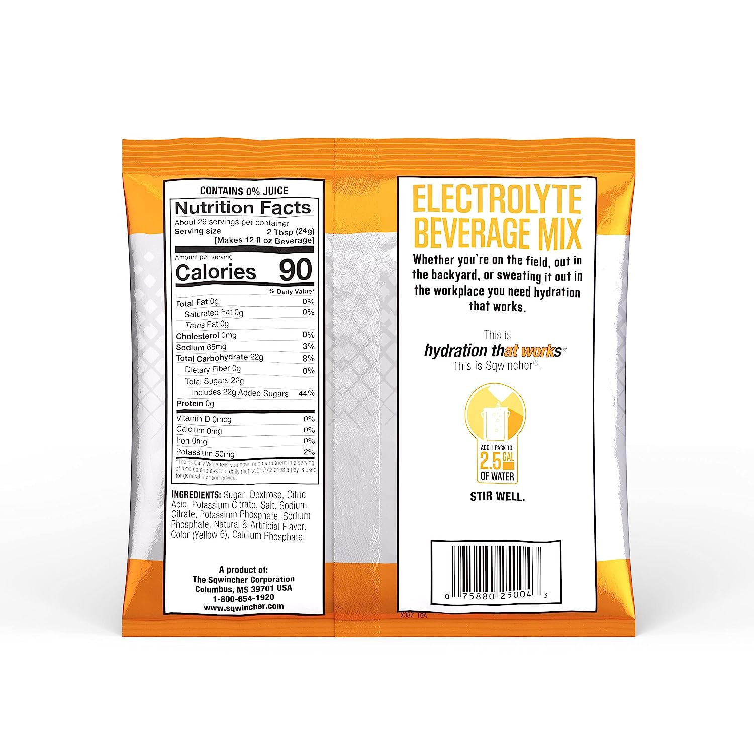 Sqwincher Powder Pack Electrolyte Replenishment Drink Mix, Orange