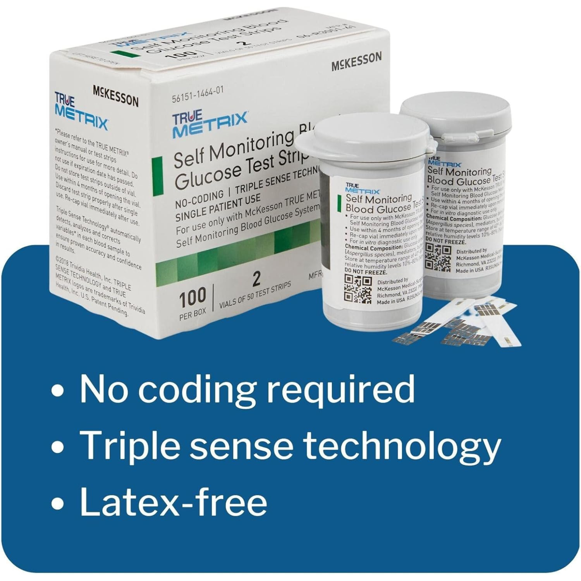 McKesson TRUE METRIX Self Monitoring Blood Glucose Test Strips, 06-R3051-41, Box of 100