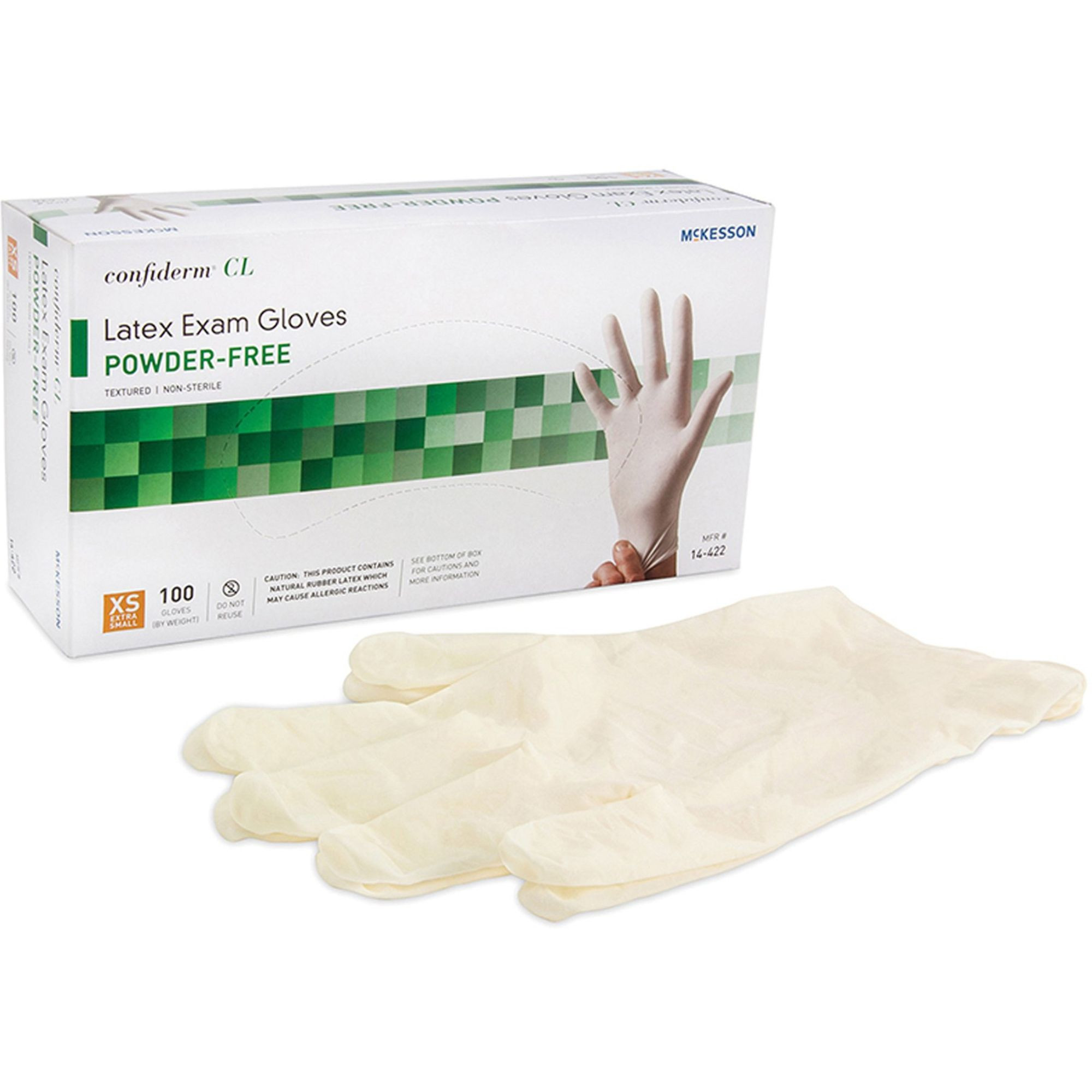 McKesson Confiderm CL Latex Exam Gloves, Powder-Free, 14-422, XS - Box of 100