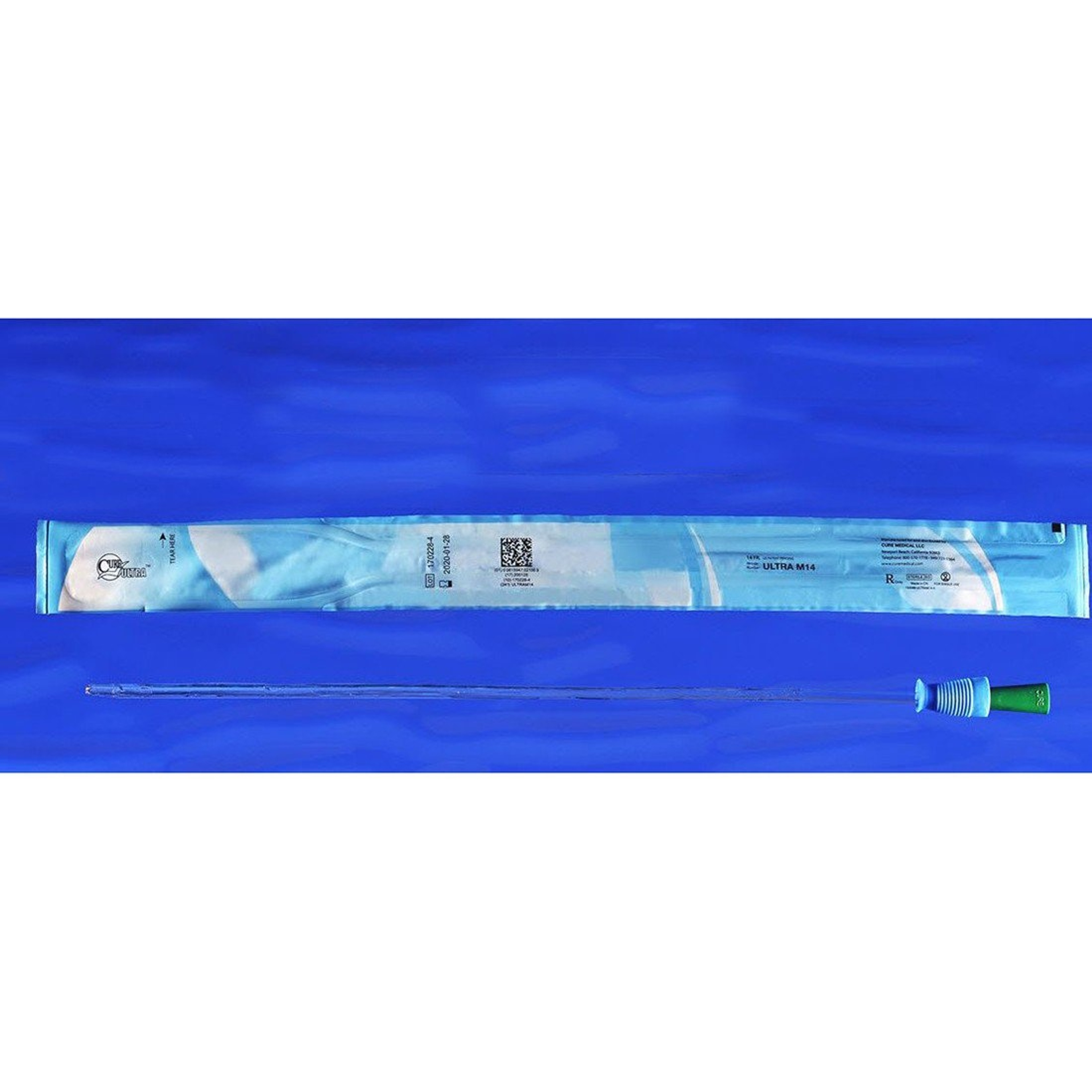 Cure Ultra Urethral Catheter, Male, Straight Tip, Lubricated PVC, 16", ULTRAM18, 18 Fr. - Box of 30