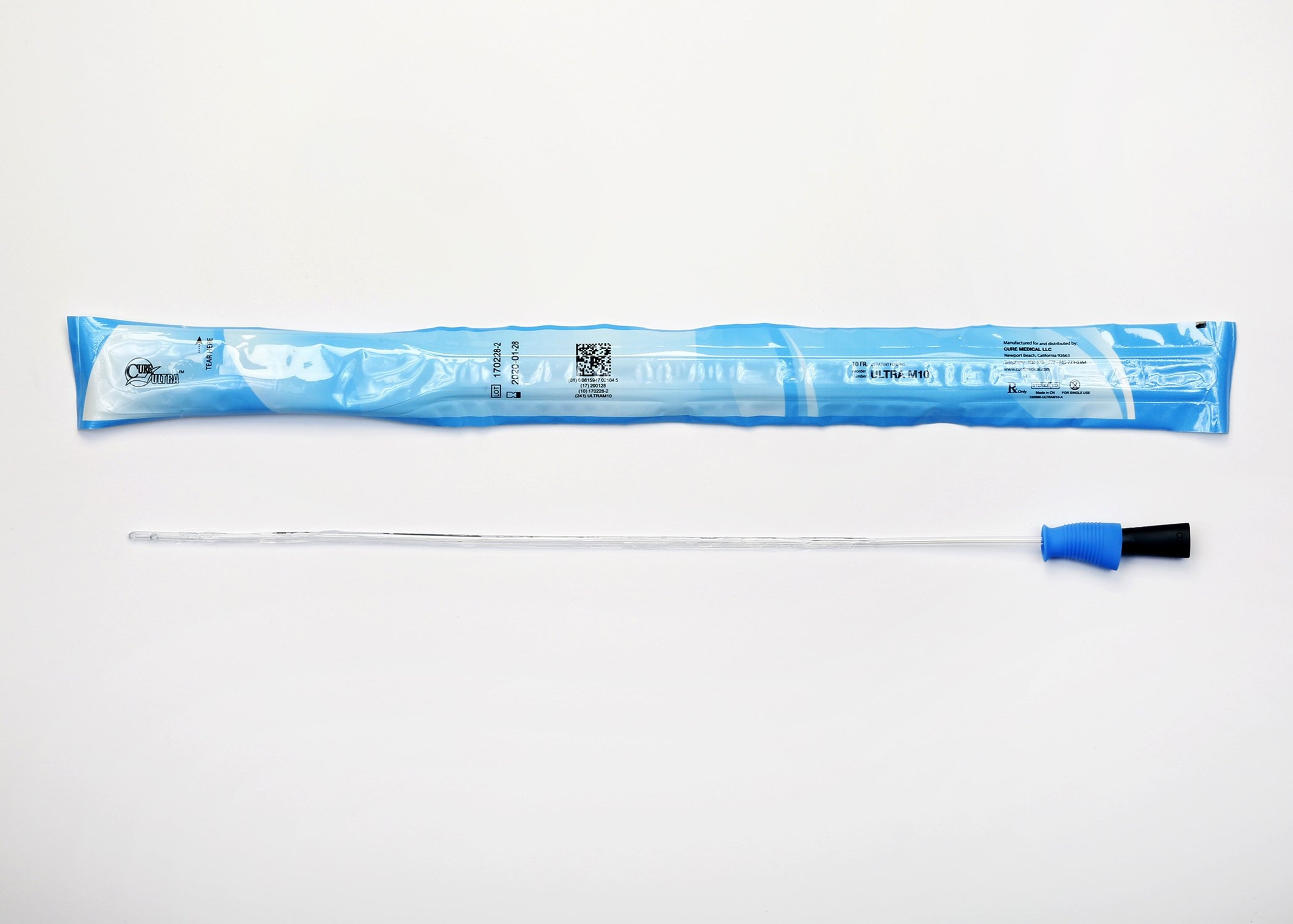 Cure Ultra Urethral Catheter, Male, Straight Tip, Lubricated PVC, 16", ULTRAM10, 10 Fr. - Box of 30