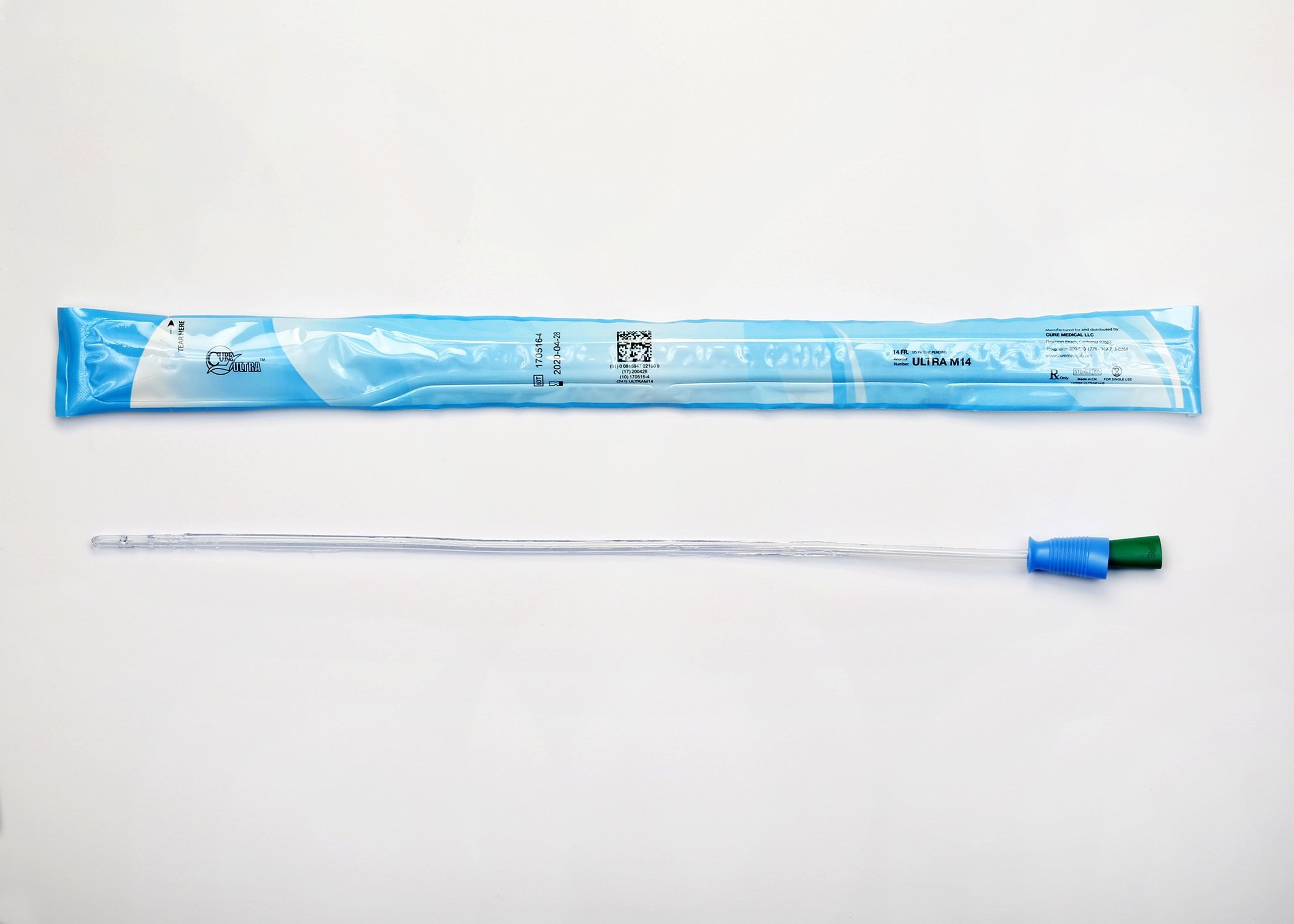 Cure Ultra Urethral Catheter, Male, Straight Tip, Lubricated PVC, 16", ULTRAM14, 14 Fr. - Box of 30