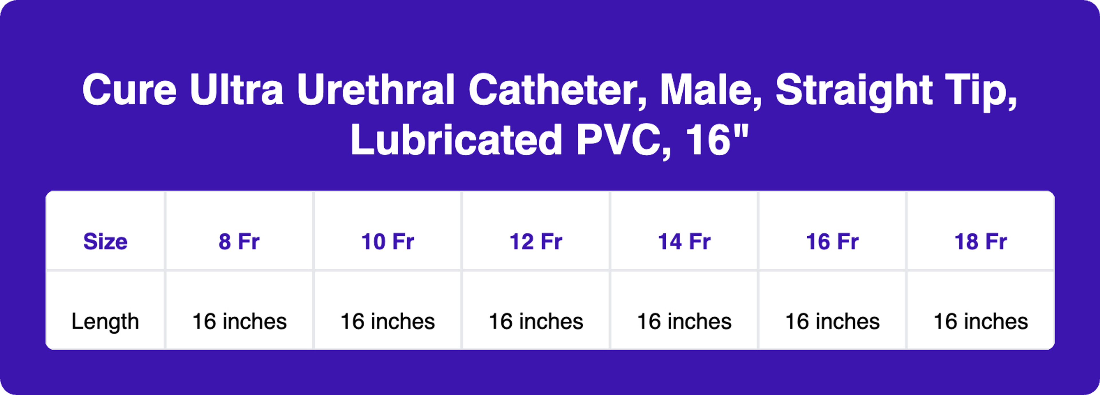 Cure Ultra Urethral Catheter, Male, Straight Tip, Lubricated PVC, 16", ULTRAM16, 16 Fr. - Box of 30