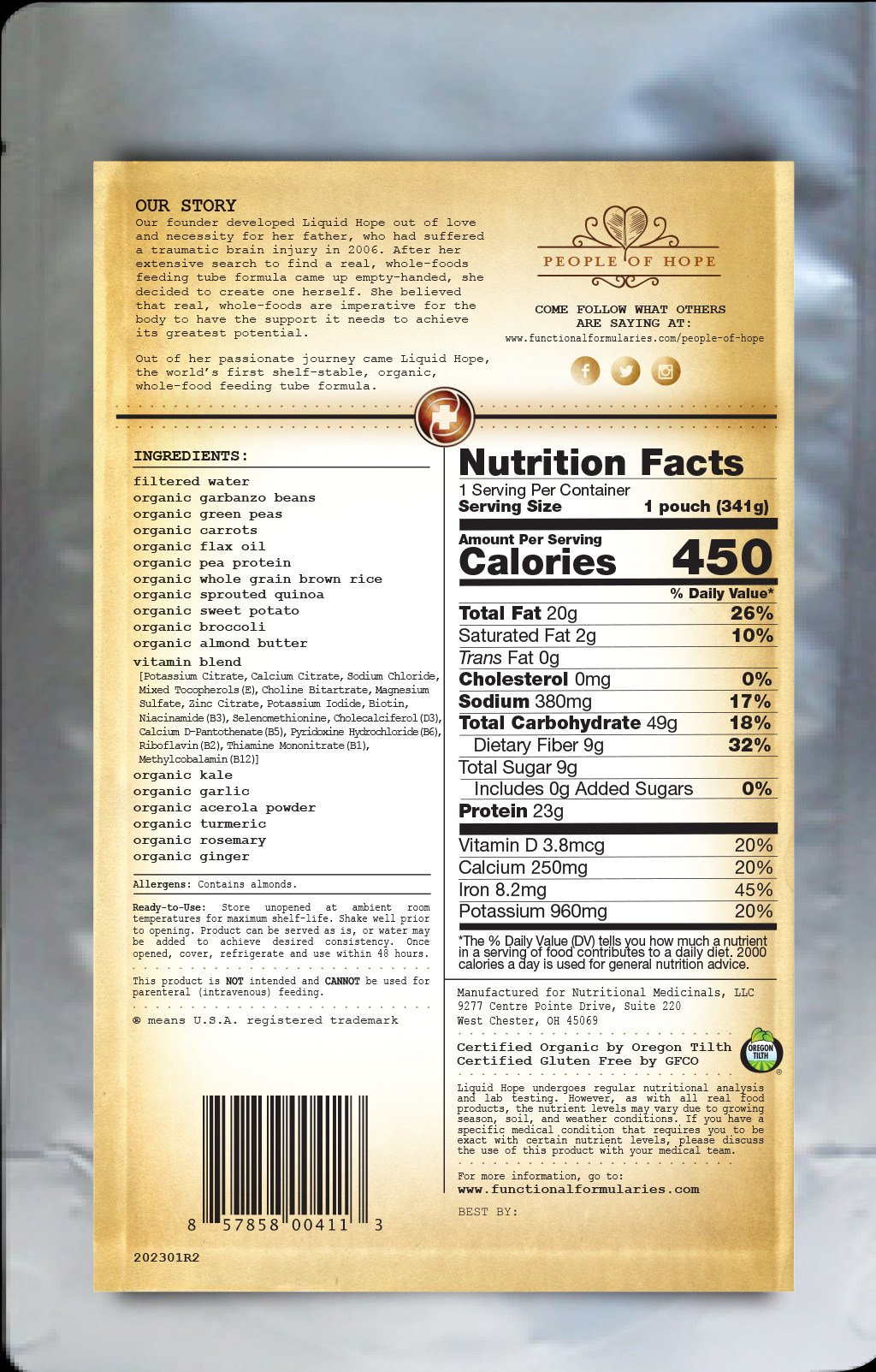 Functional Formularies Liquid Hope Meal Replacement, LHWS124, 1 Each