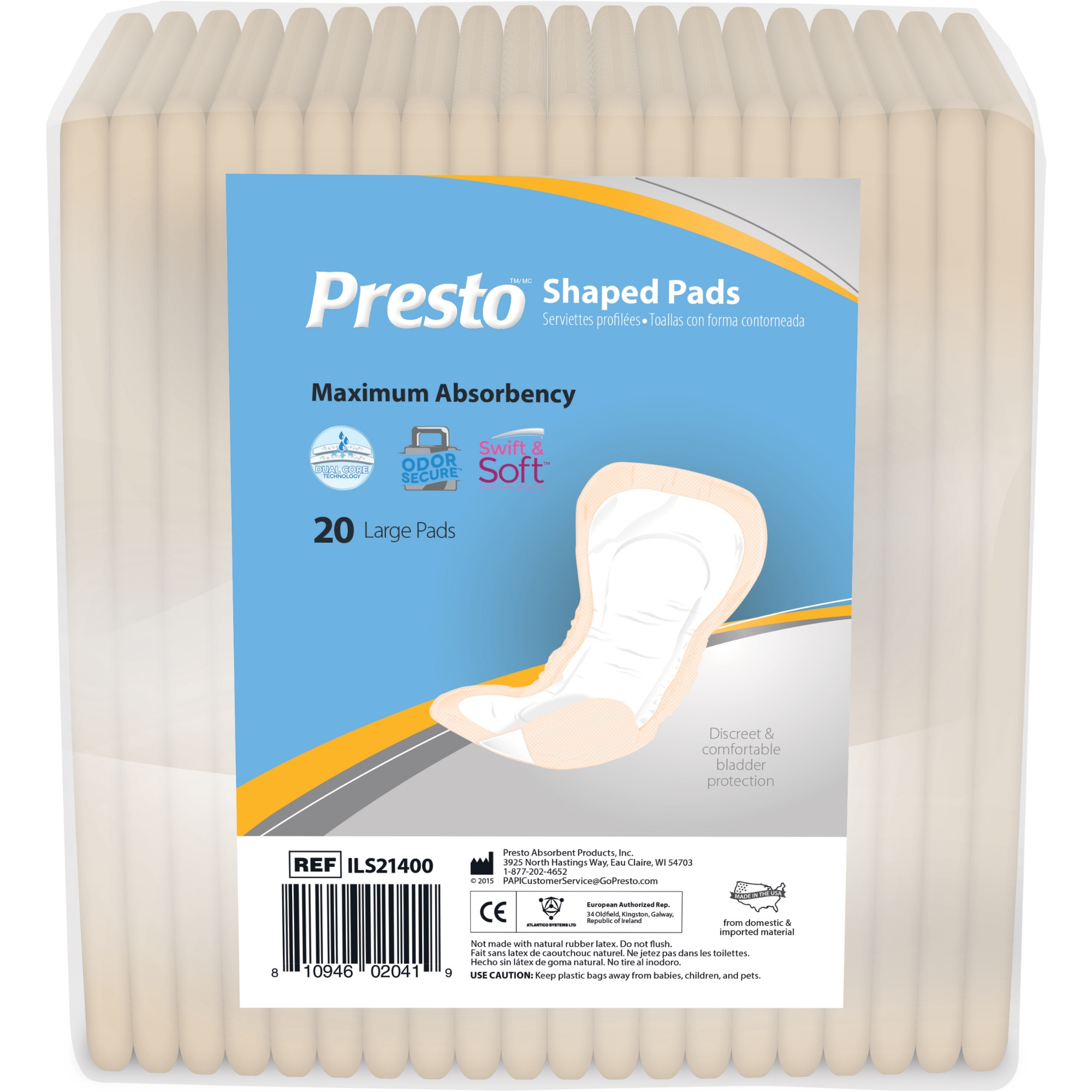 Presto Shaped Incontinence Pads, Maximum Absorbency