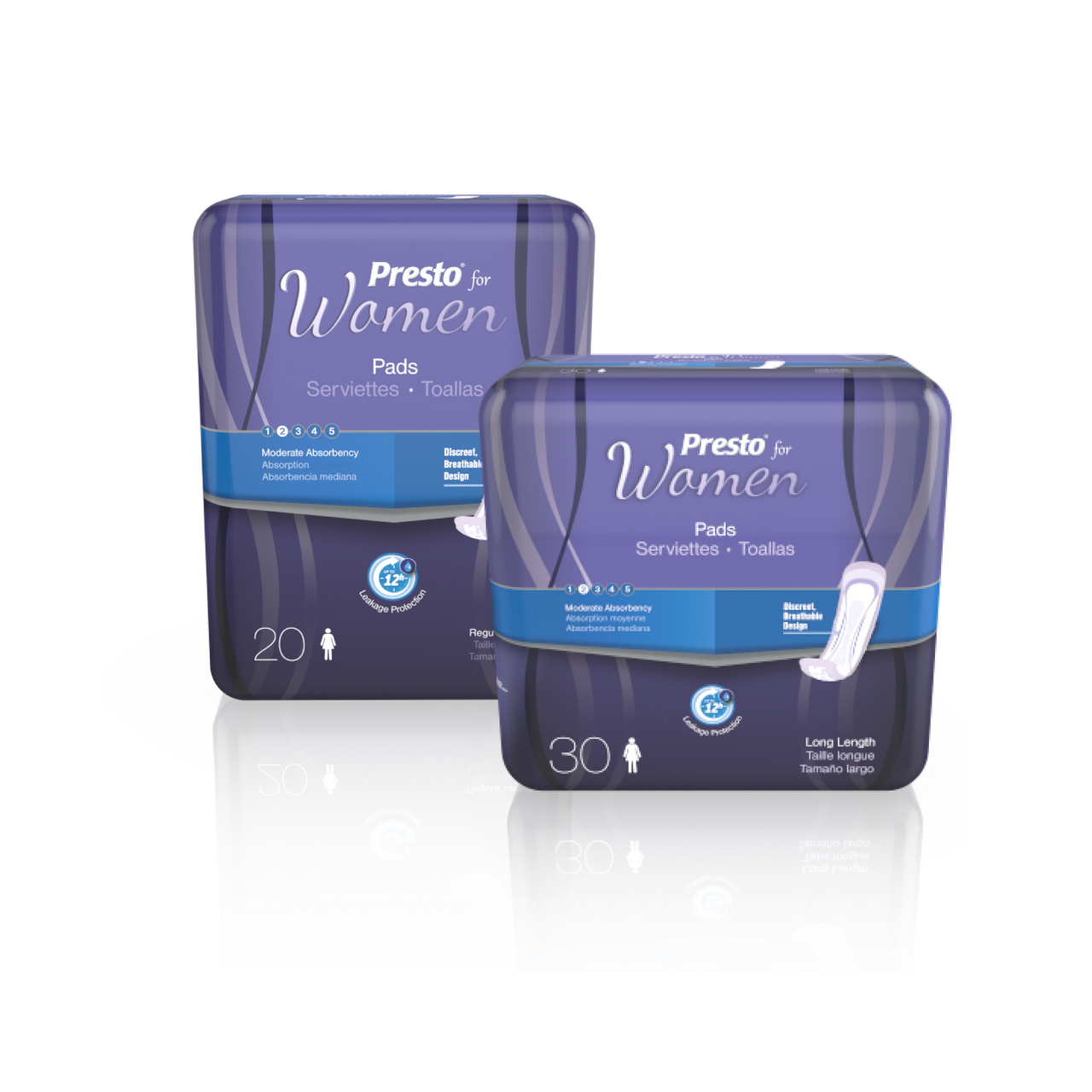 Presto Incontinence Pads for Women, Moderate Absorbency