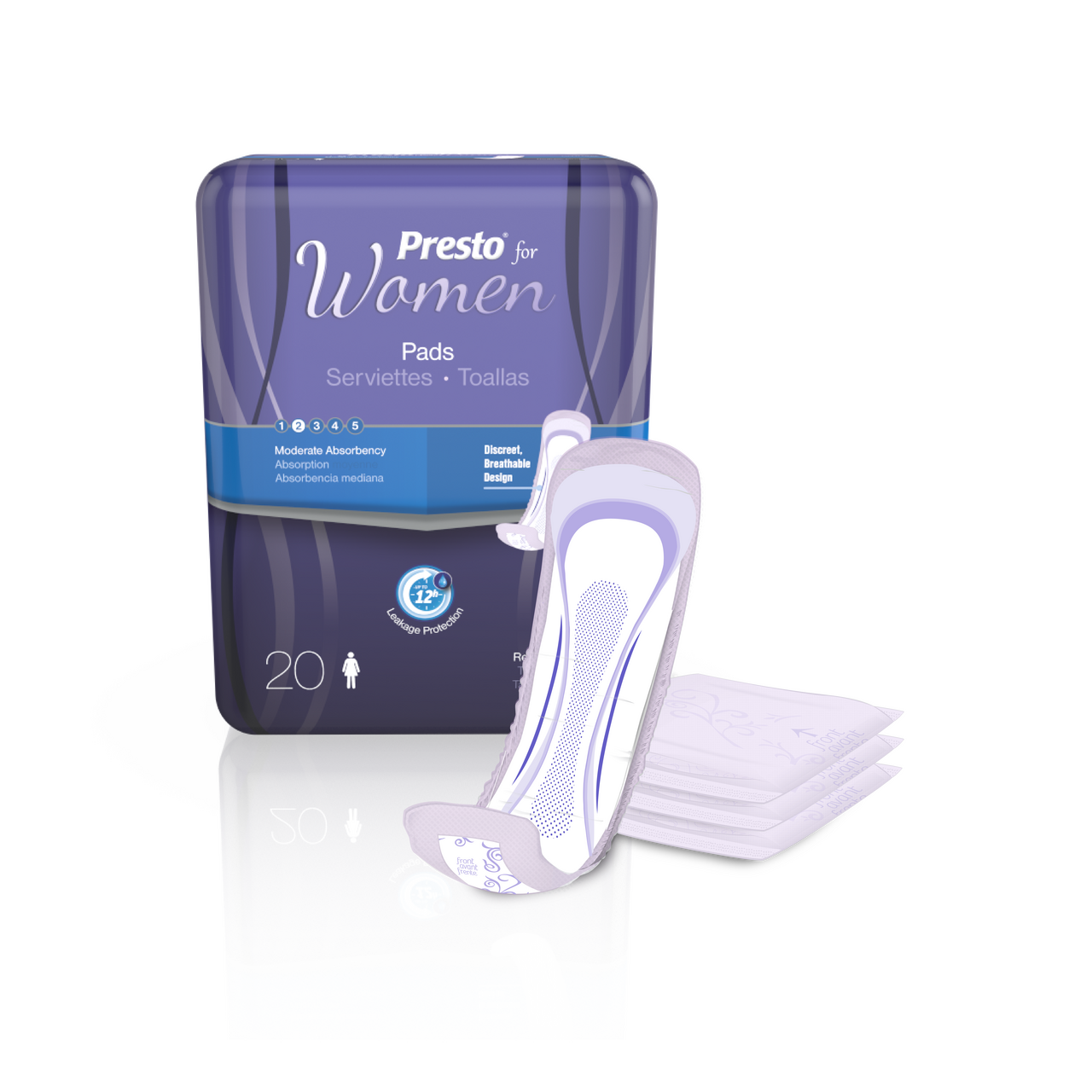 Presto Incontinence Pads for Women, Moderate Absorbency