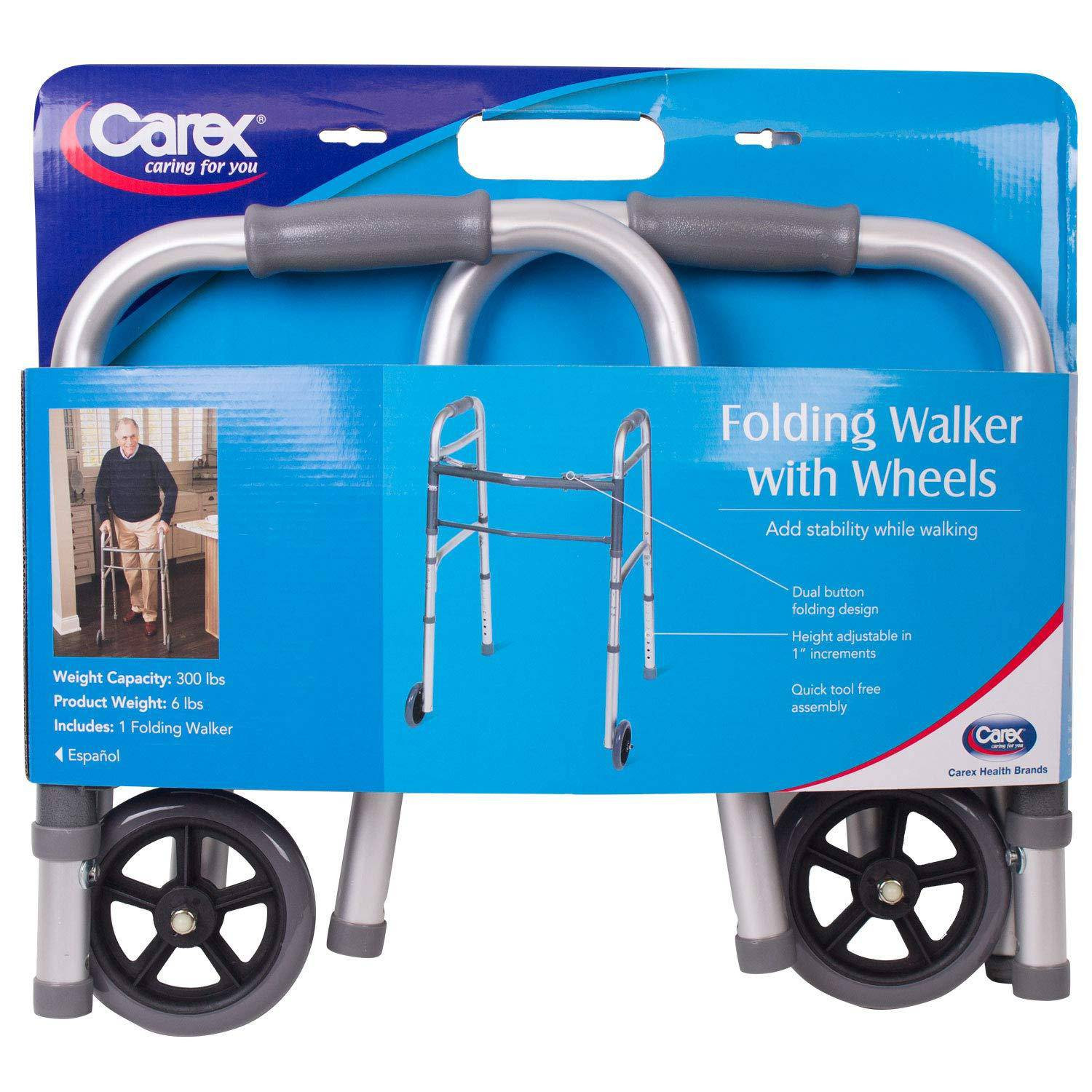 Carex Folding Patient Walker with Wheels, FGA87100-000, 1 Each