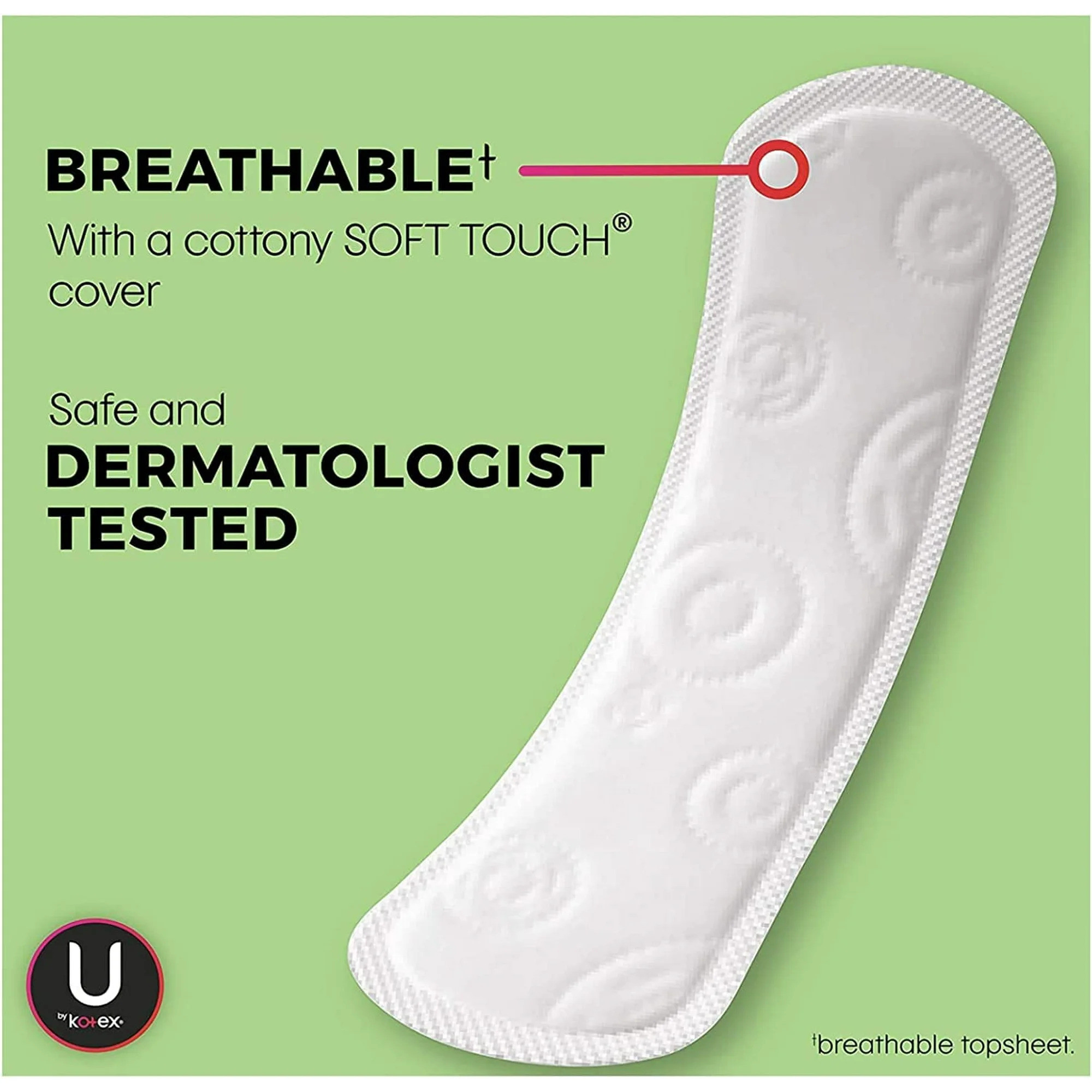 U by Kotex Light Days Panty Liner, Long, Regular Absorbency, 03600001247, Case of 12