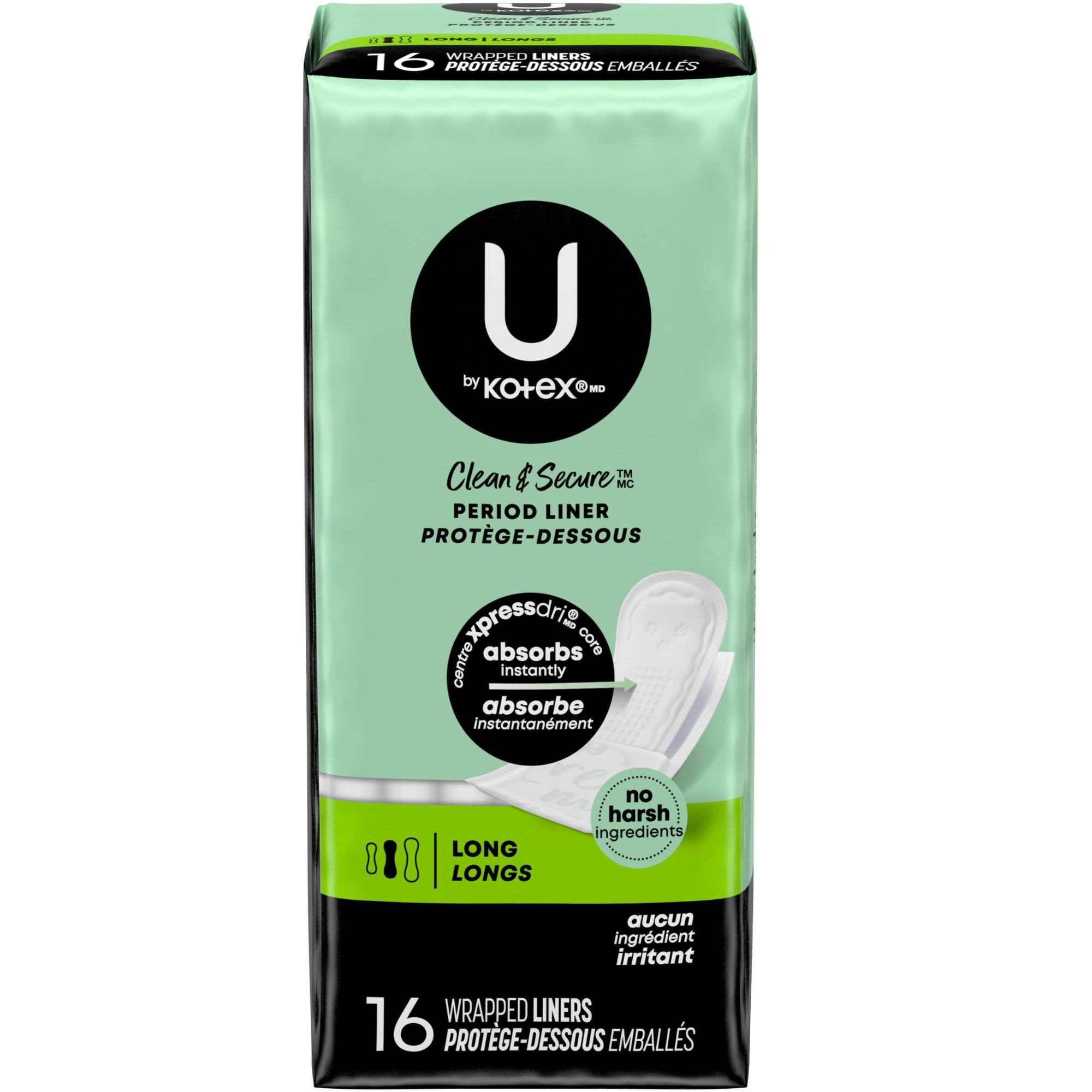 U by Kotex Light Days Panty Liner, Long, Regular Absorbency, 03600001247, Case of 12