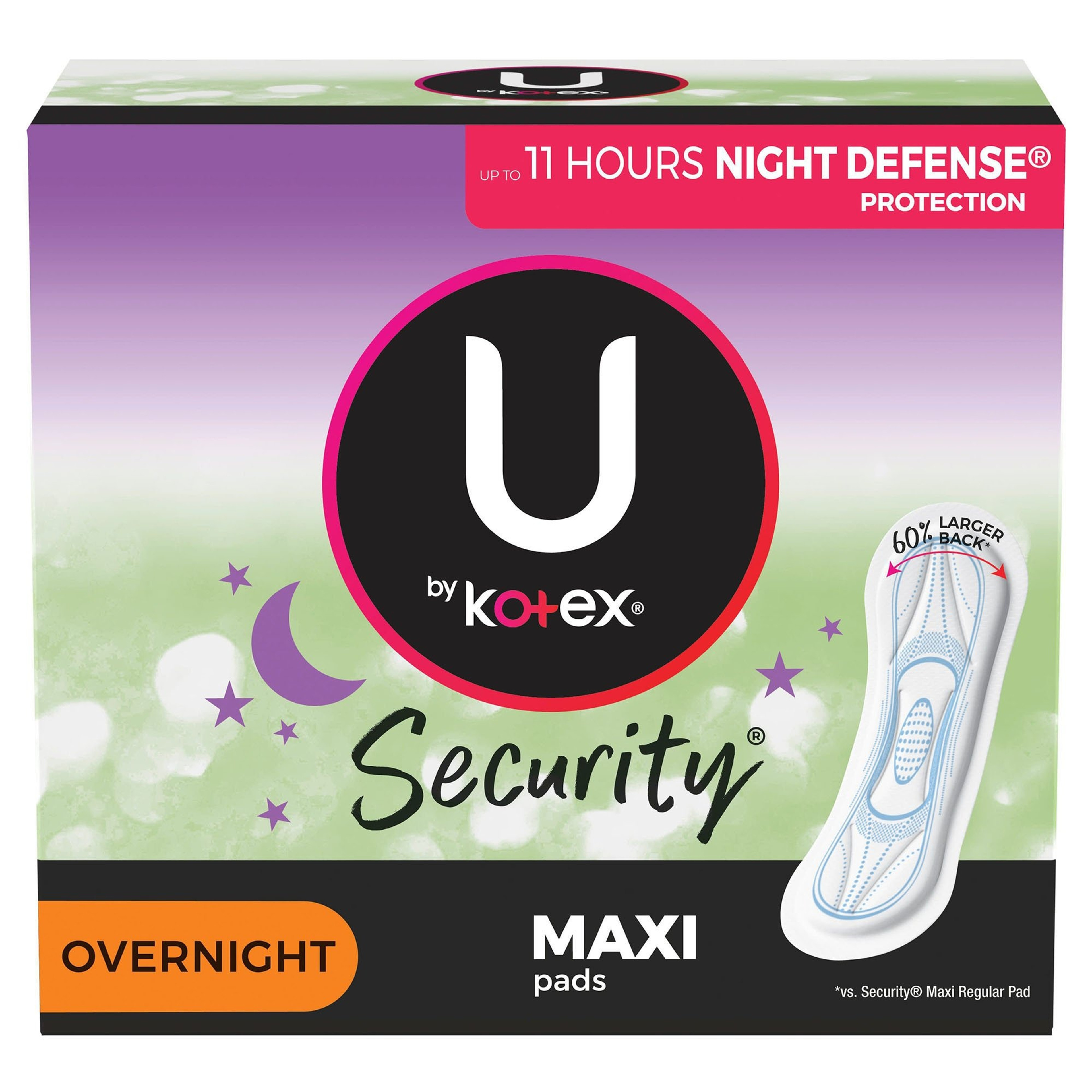 U by Kotex Security Maxi Pads, Overnight Absorbency, 01404, Case of 112 (8 Packs)