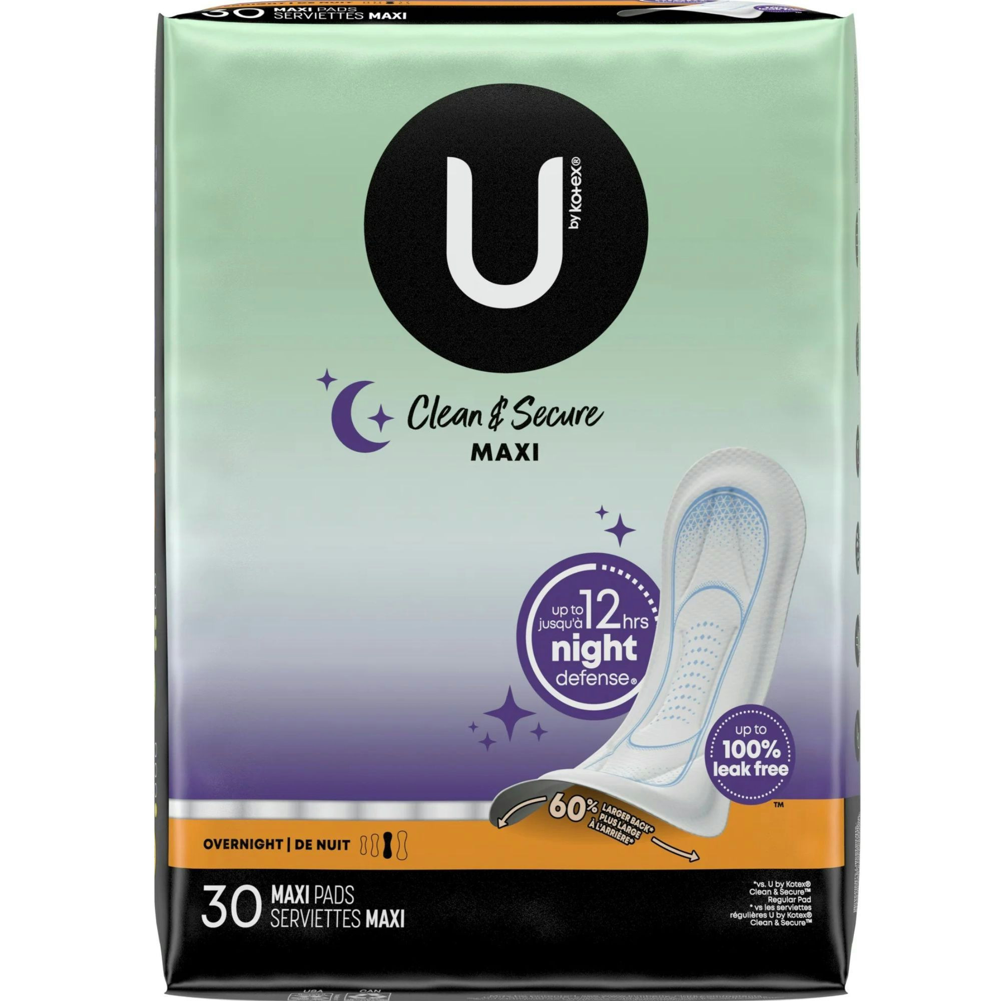 U by Kotex Security Maxi Pads, Overnight Absorbency, 01404, Pack of 14