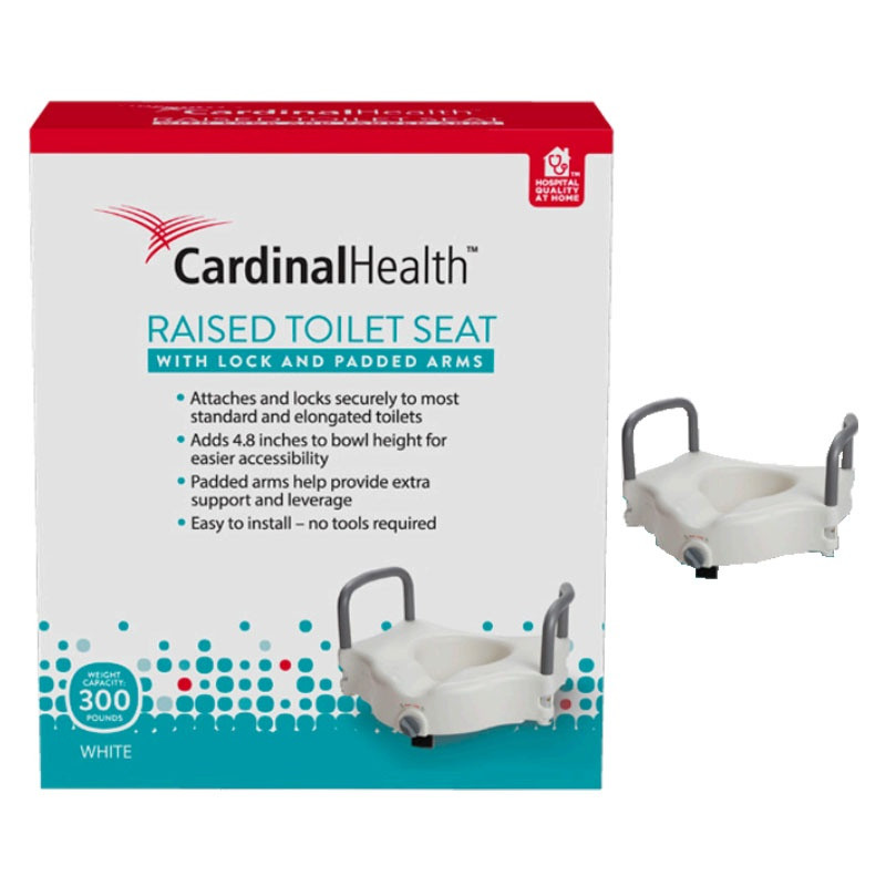 Cardinal Health Raised Toilet Seat with Lock and Padded Arms, CBAS0025R, 1 Each