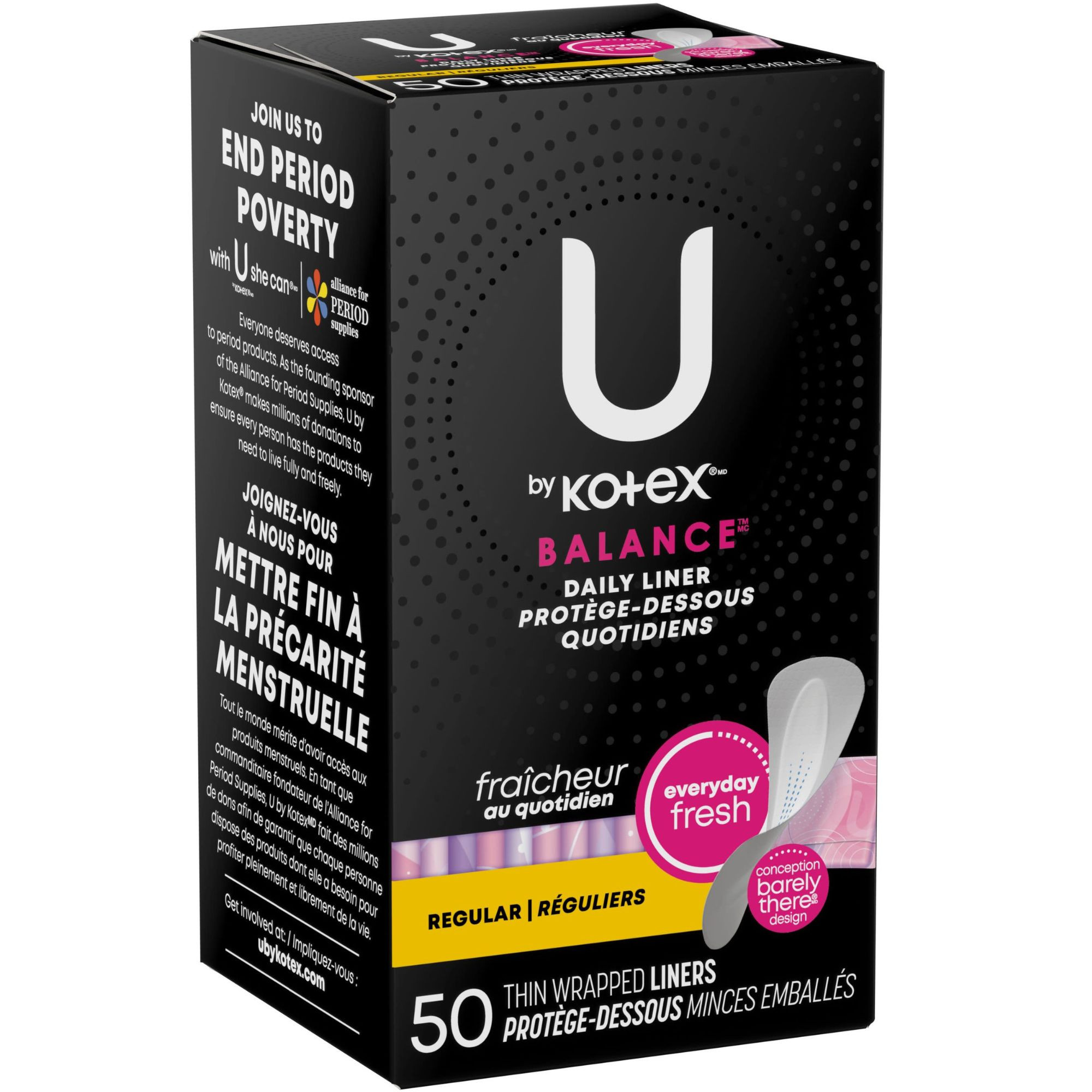 U by Kotex Barely There Panty Liner, Regular Absorbency, 42489, Pack of 50