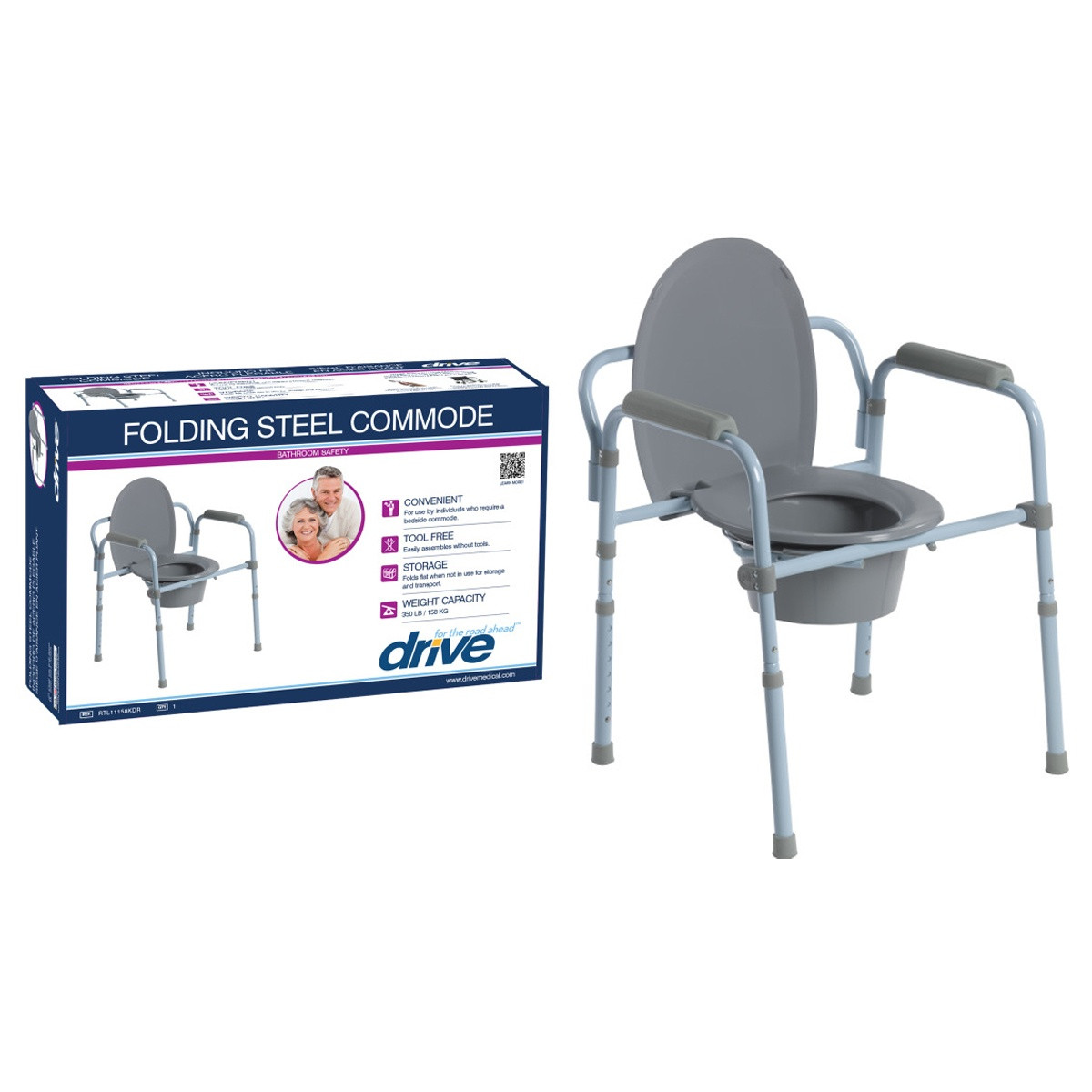 drive Folding Steel Commode, RTL11158KDR, 1 Each