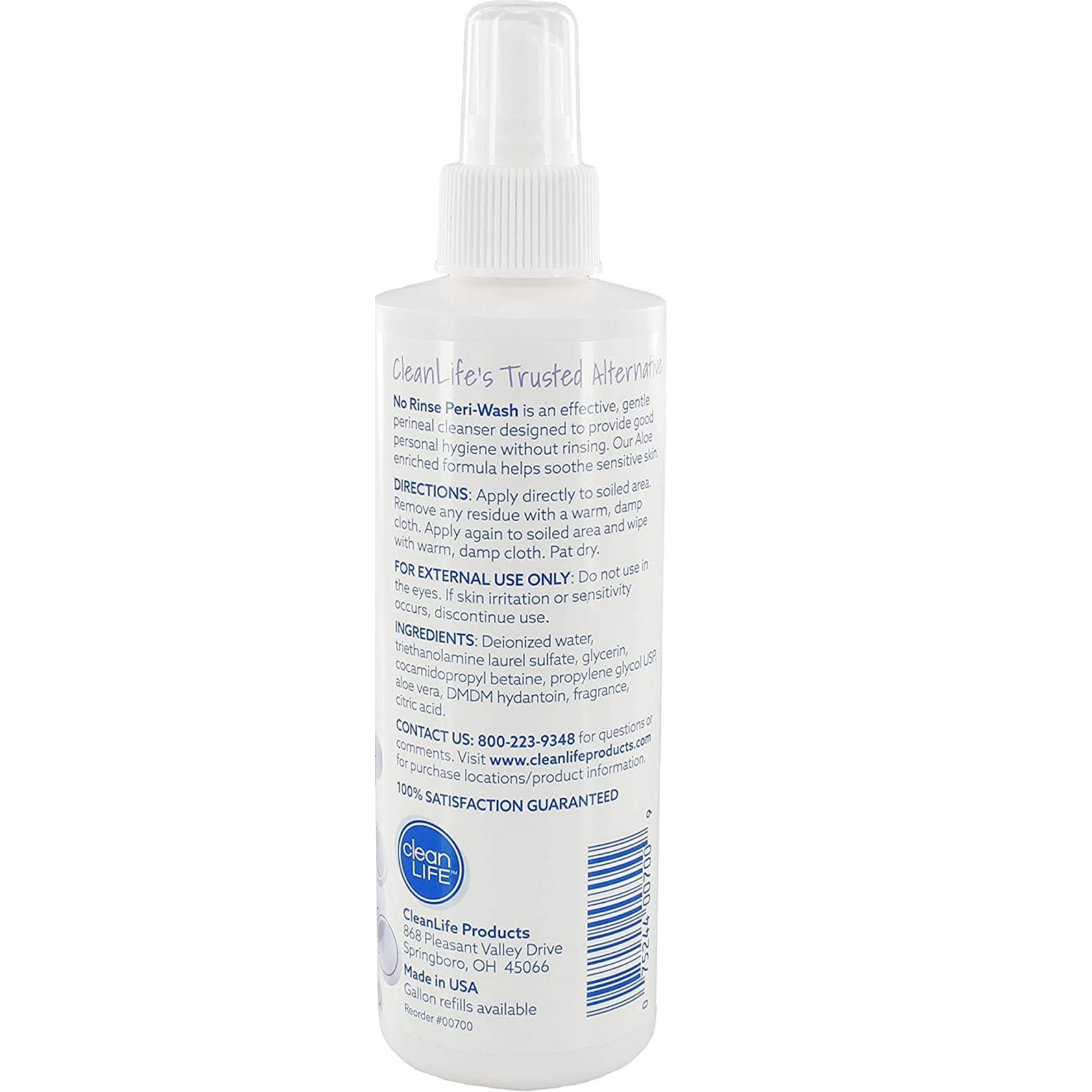 CleanLife No-Rinse Peri-Wash, 8 oz., 00700P, Case of 12