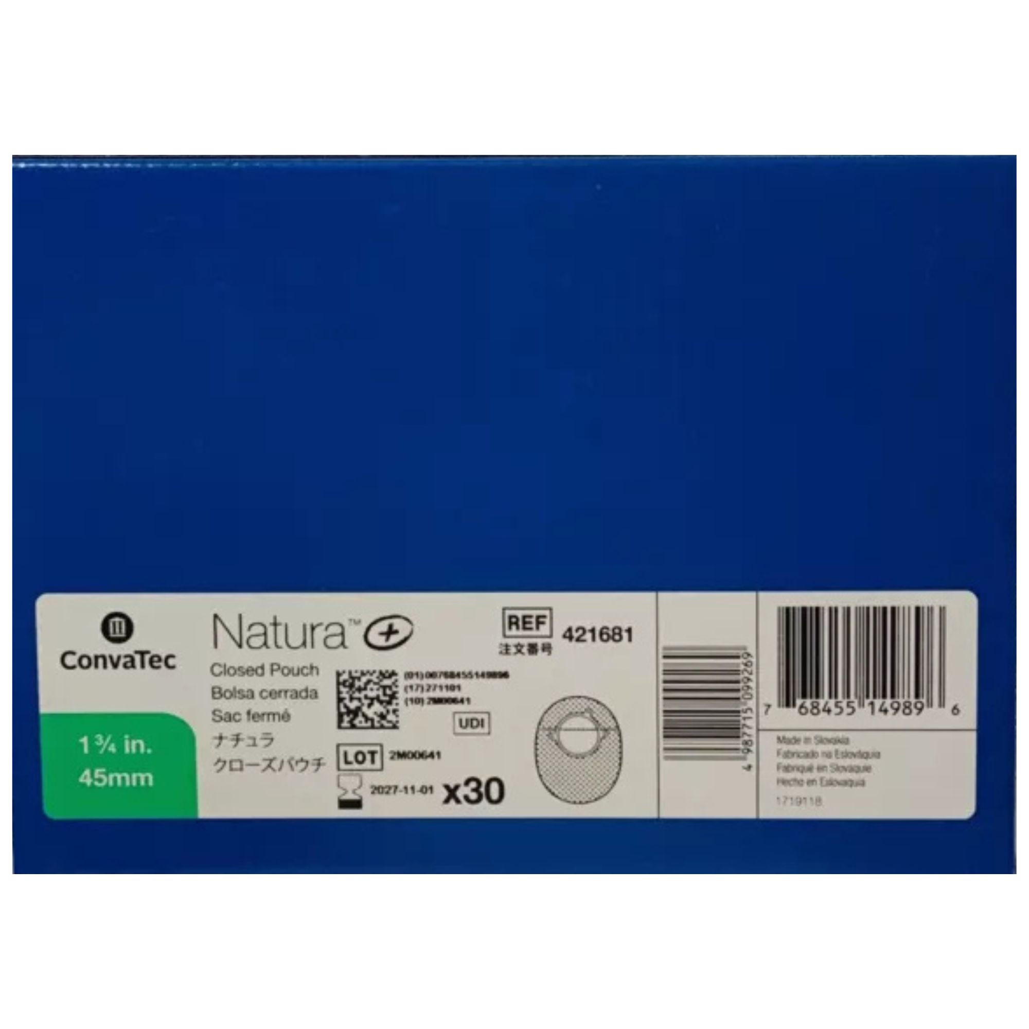 ConvaTec Natura+ Two Piece Closed End Ostomy Pouch, Without Filter, 1.75'' Stoma, 8'', 421681, Box of 30