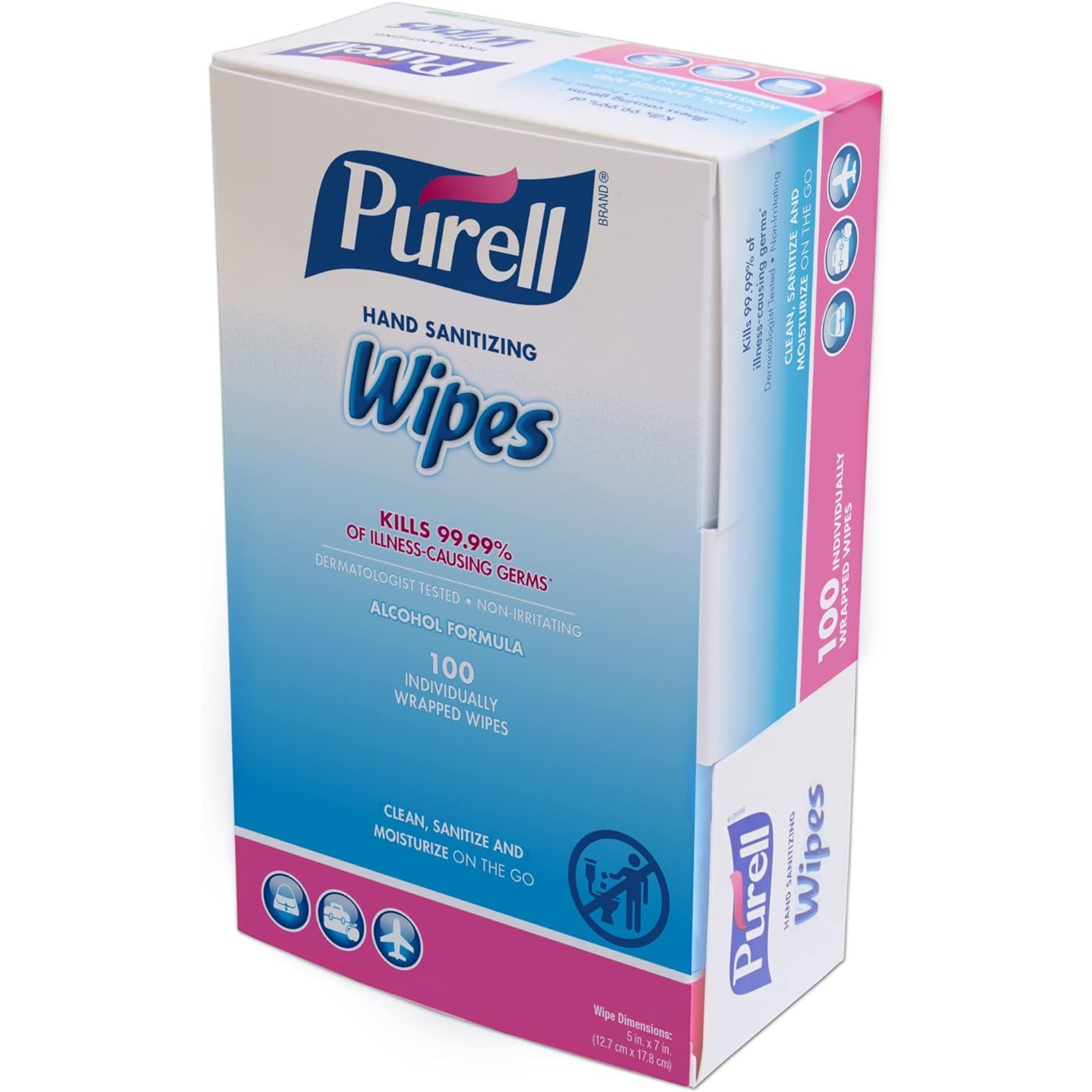 Purell Hand Sanitizing Wipes, Fragrance Free, Individual Packets, 9022-10, Box of 100