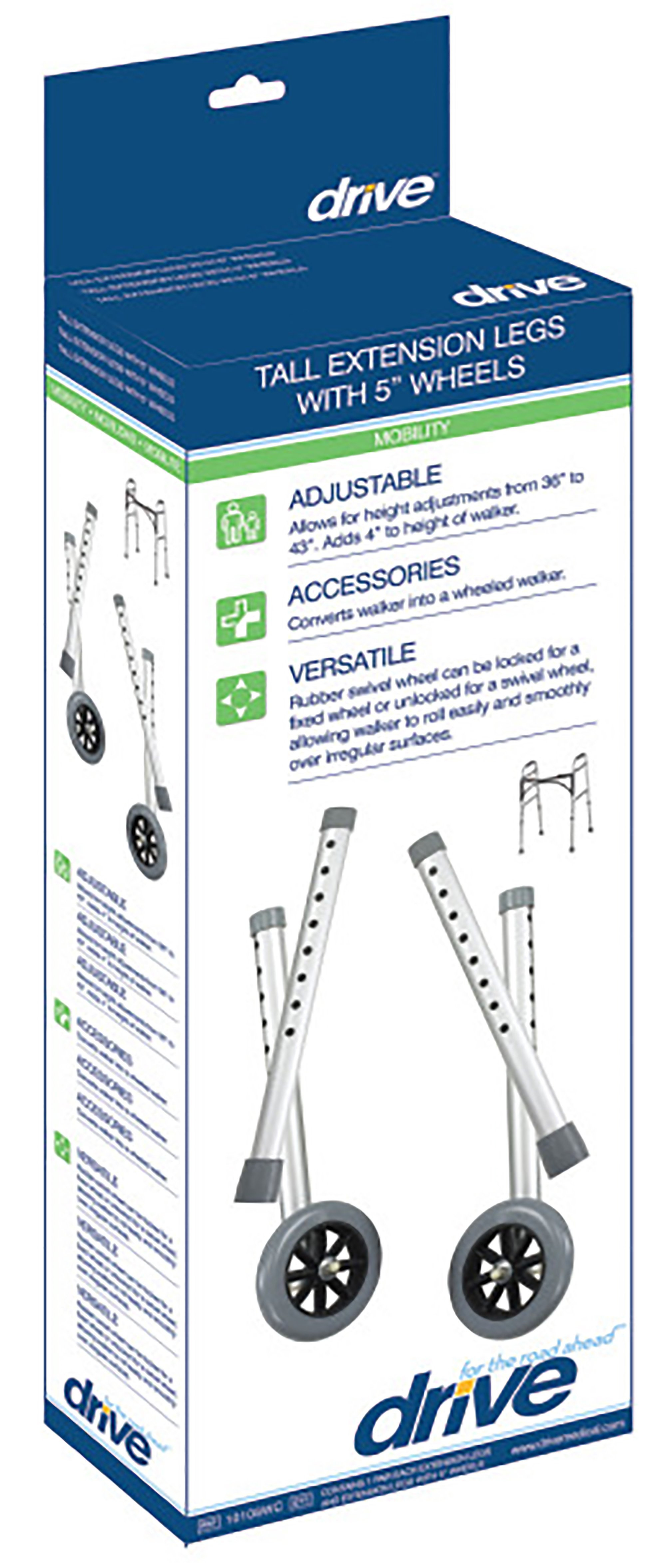 drive Tall Extension Legs with Wheels, 10108WC, 1 Pair
