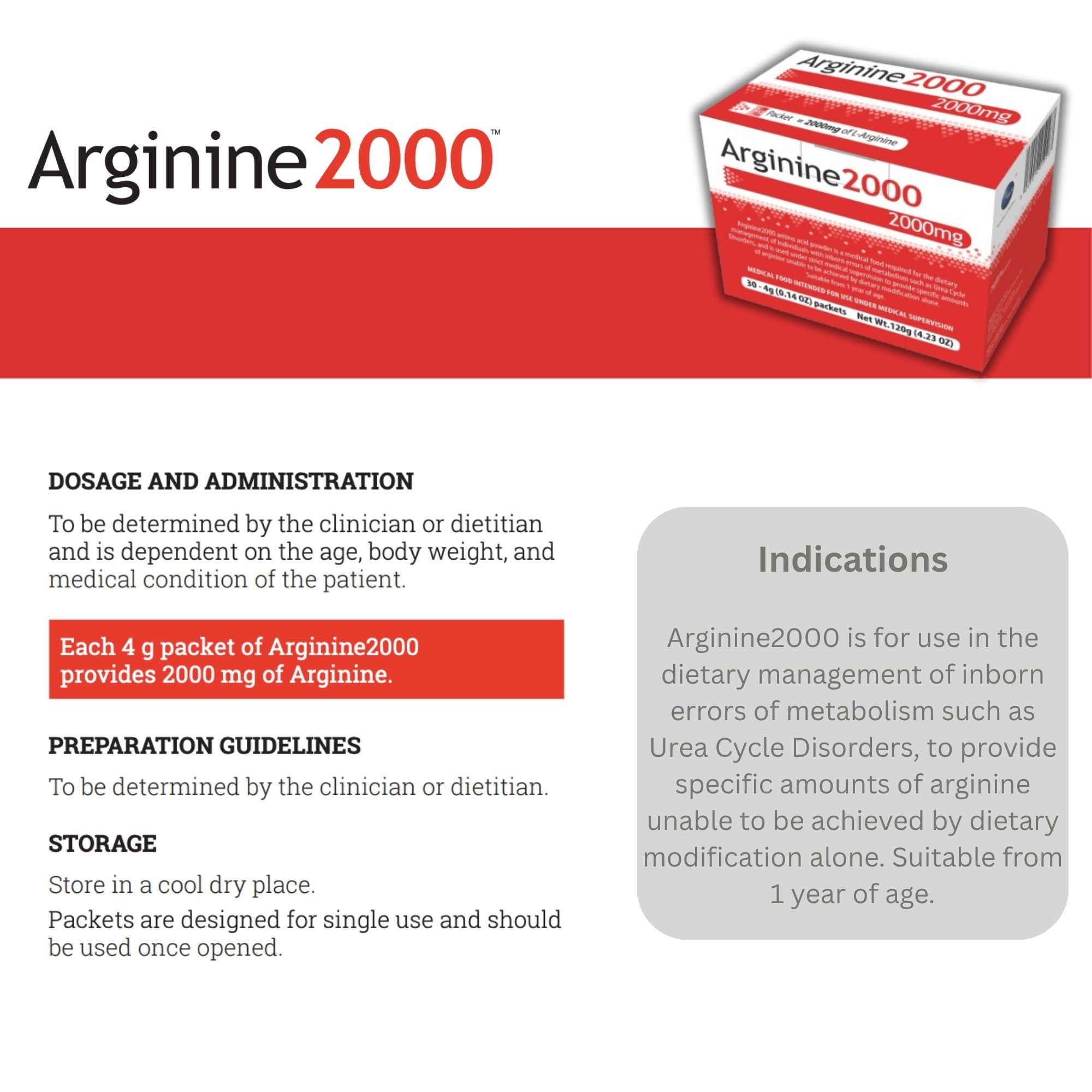 Vitaflo Arginine 2000 Amino Acid Oral Supplement Powder, Unflavored, 4g Packet, 50267, 1 Each