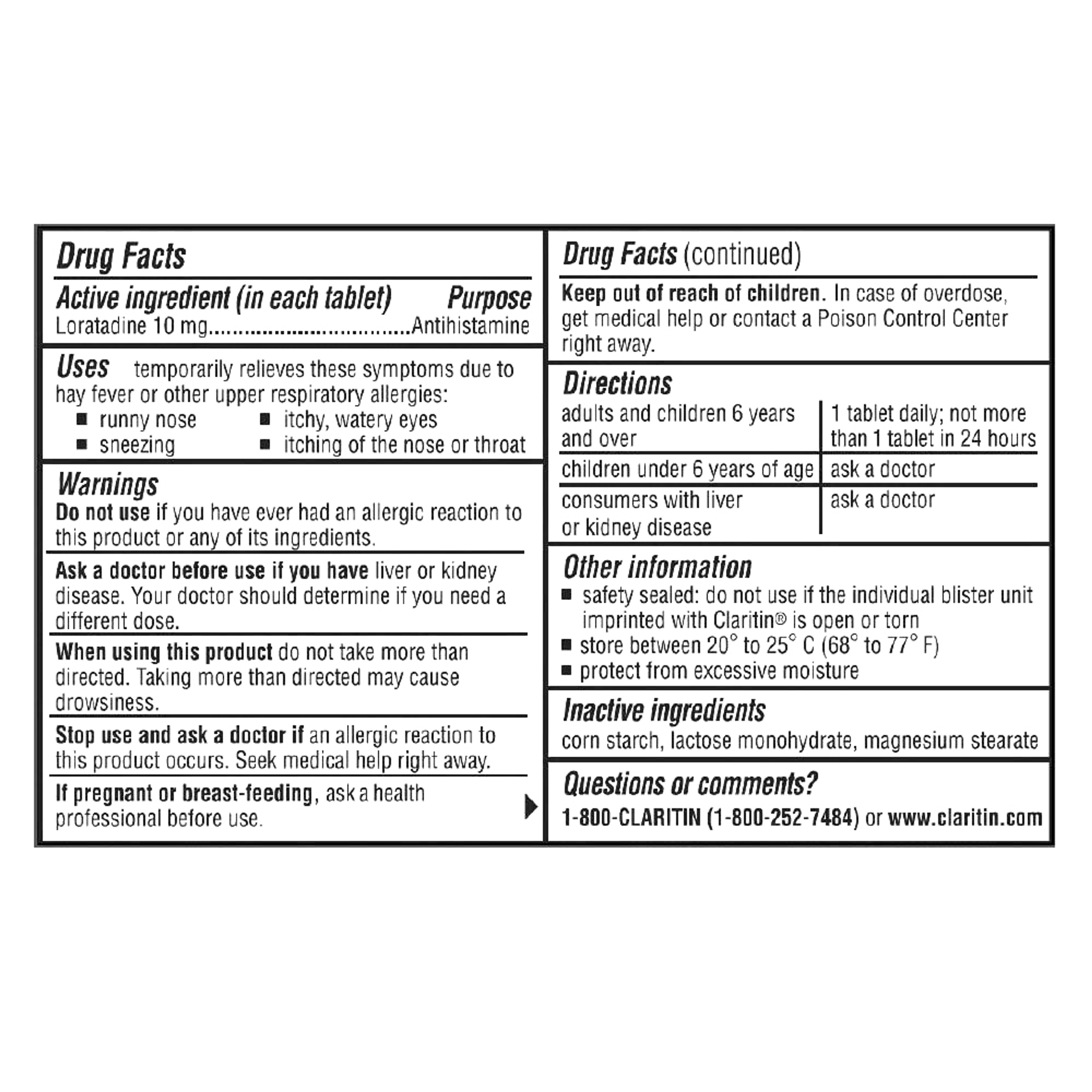 Claritin 24-Hour Indoor and Outdoor Allergy Tablet, 20 Tablets