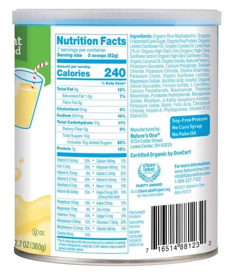 PediaSmart Organic Pea Protein with Vanilla, Nutrition Facts