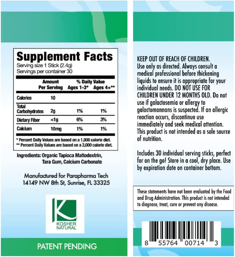 Purathick Beverage Thickener Powder Packets, Unflavored, 2.4 g