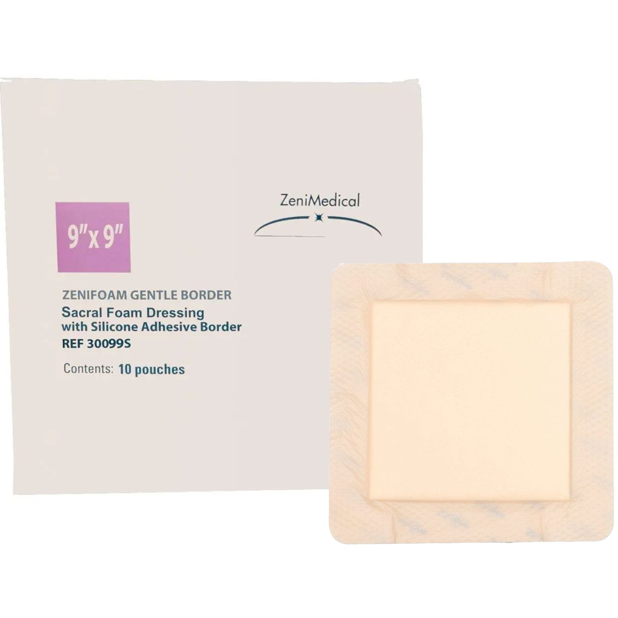 ZeniMedical ZeniFoam Gentle Border Sacral Foam Dressing with Silicone Adhesive Border, 9 X 9", 30099-S, 1 Each
