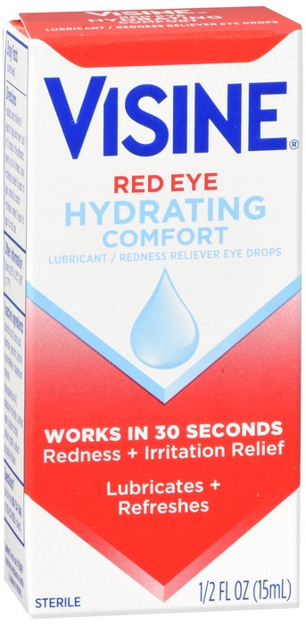 Visine Red Eye Hydrating Comfort Lubricant/Redness Reliever Eye Drops, 0.5 Oz, 49384, 1 Each