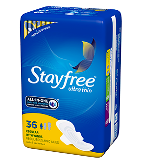 Stayfree Ultra Thin Pads with Wings, Regular Absorbency, 02591, Pack of 36