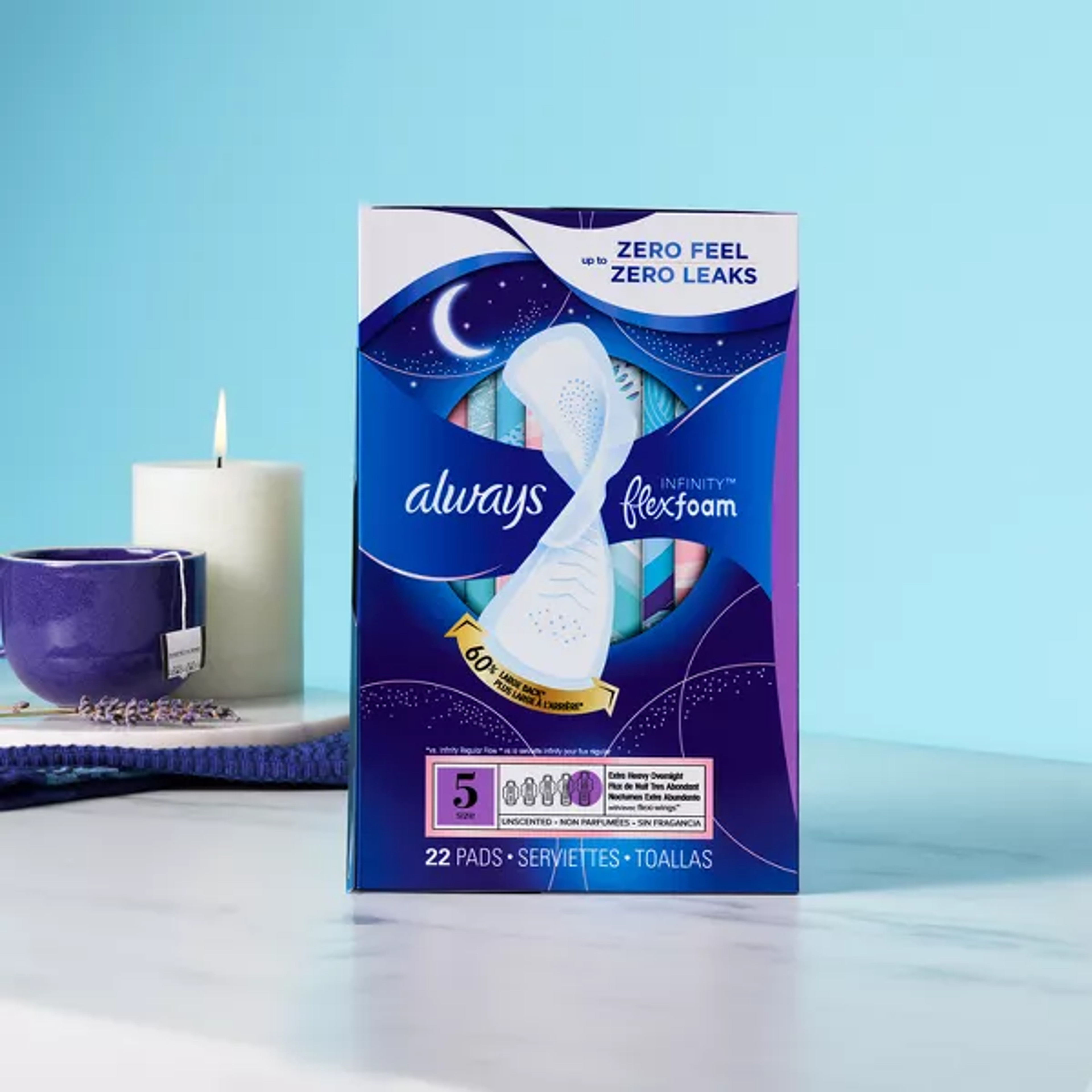 Always Infinity Pads with Wings, Size 5, Unscented, Extra Heavy Overnight Absorbency