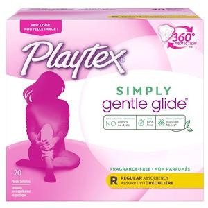 Playtex Simply Gentle Glide Tampons, Unscented, Regular Absorbency, 09837, Box of 20