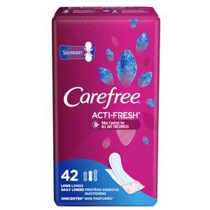 Carefree Acti-Fresh Panty Liner, Unscented, Long, 06986, Pack of 42