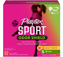Playtex Sport Odor Shield Tampons Multipack, Regular & Super Absorbencies, 08254, Box of 32