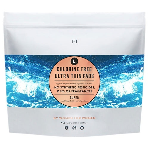 L. Chlorine Free Ultra Thin Pads with Wings,  Super Absorbency, 80339717, Pack of 42