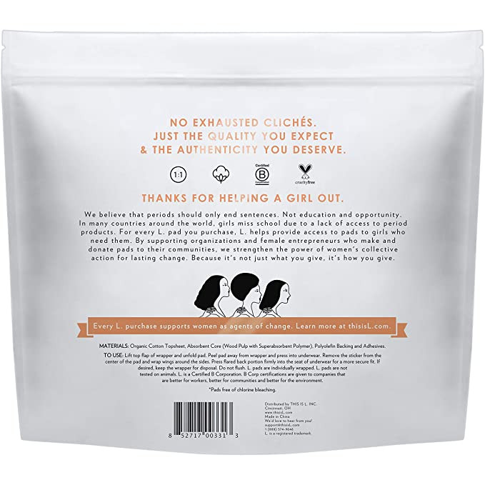 L. Chlorine Free Ultra Thin Pads with Wings,  Super Absorbency