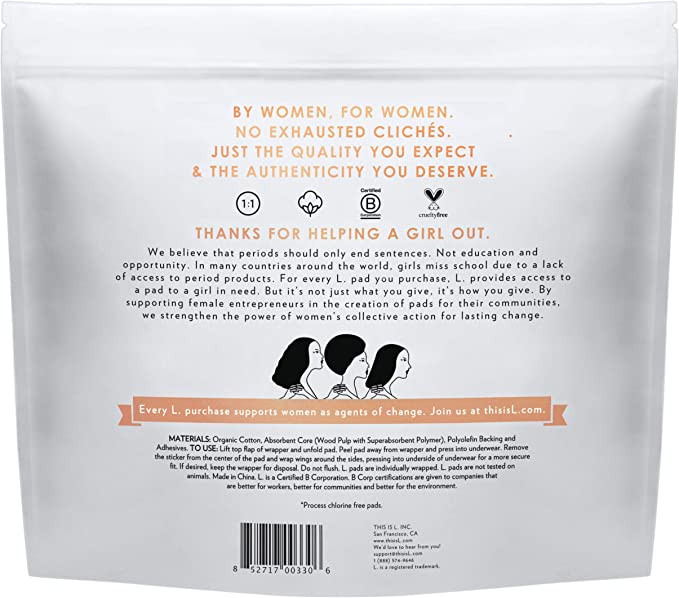 L. Chlorine Free Ultra Thin Pads with Wings,  Overnight Absorbency