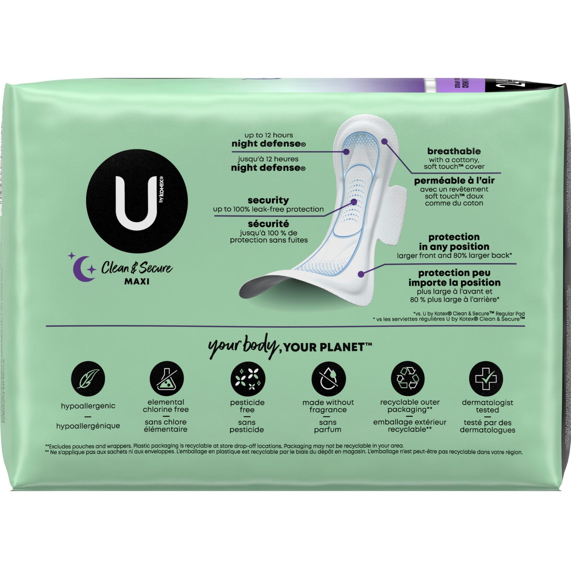 U by Kotex Clean & Secure Overnight Maxi Pads with Wings, Extra Heavy Absorbency