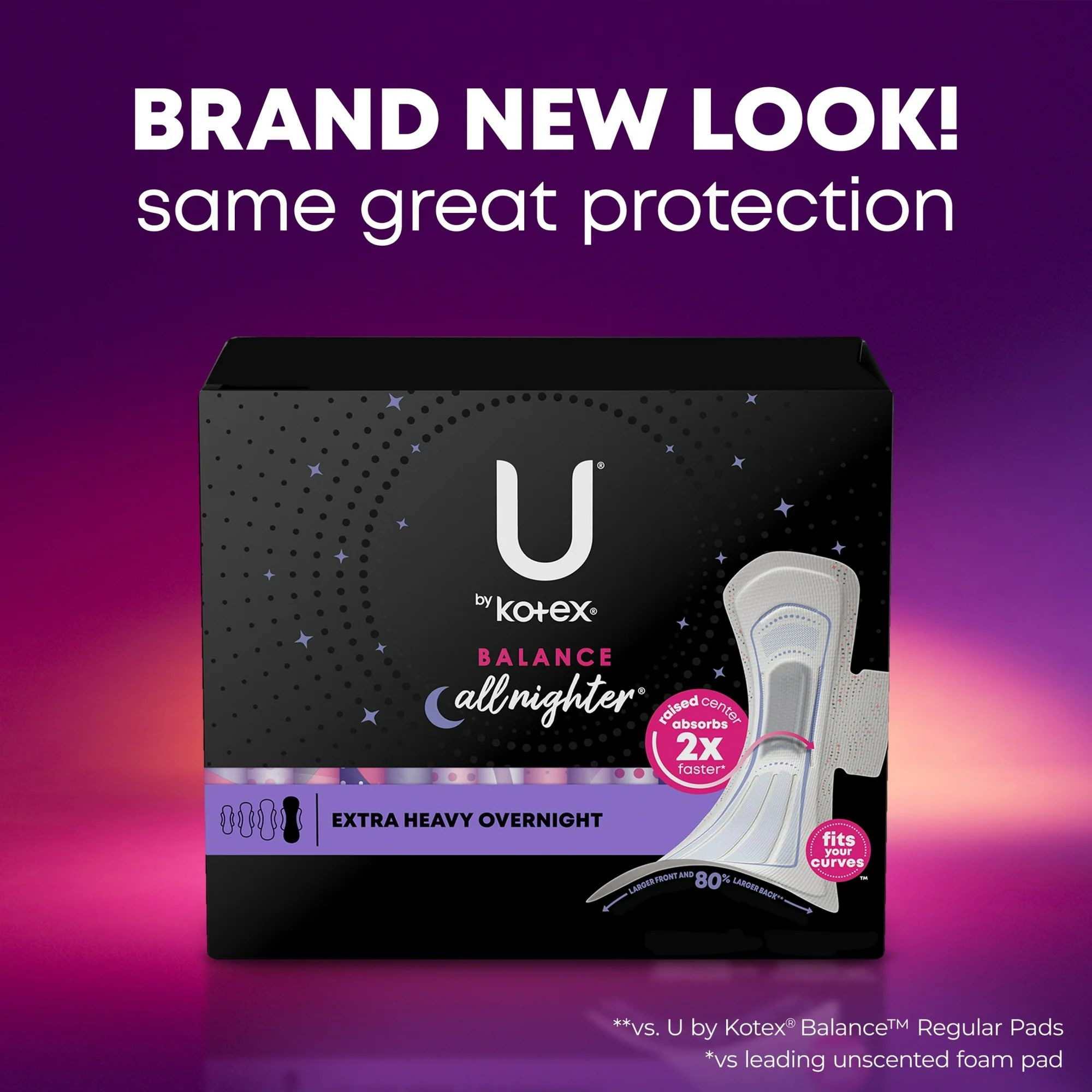 U by Kotex AllNighter Ultra Thin Pads with Wings,  Extra Heavy Overnight Absorbency, 47789, Pack of 12