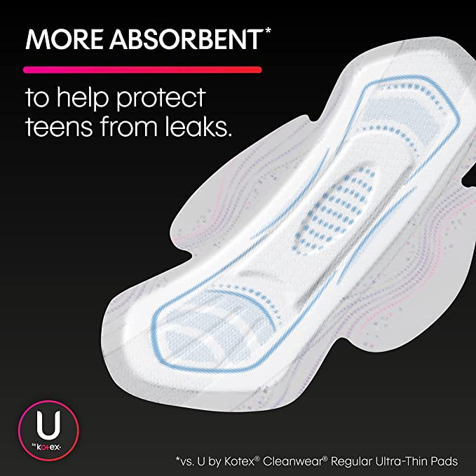 U by Kotex Teen Ultra Thin Pads with Wings, Overnight Absorbency