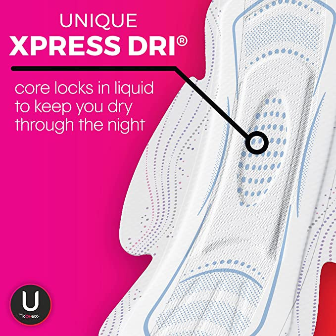 U by Kotex Teen Ultra Thin Pads with Wings, Overnight Absorbency