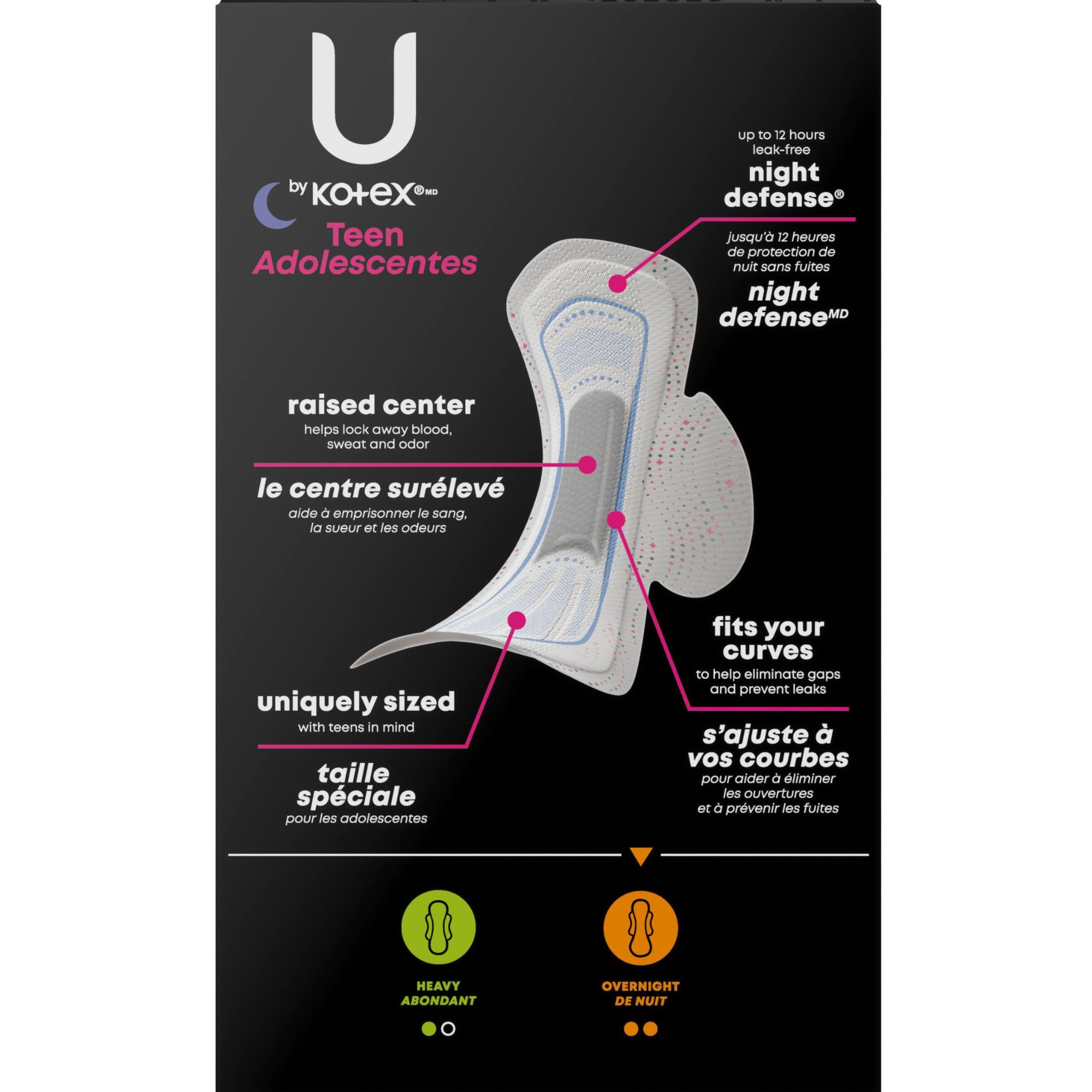 U by Kotex Teen Ultra Thin Pads with Wings, Overnight Absorbency