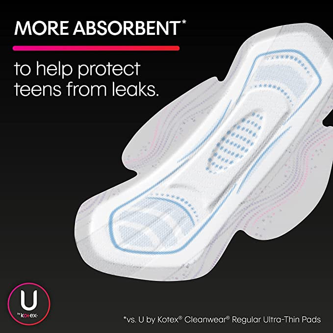 U by Kotex Teen Ultra Thin Pads with Wings, Extra Absorbency
