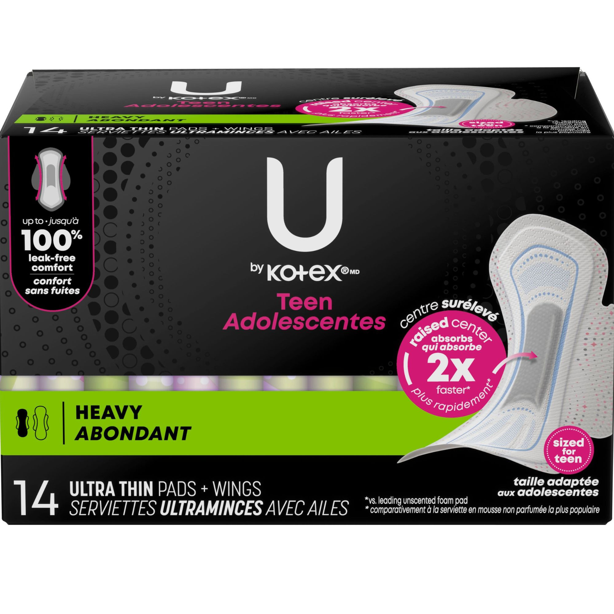 U by Kotex Teen Ultra Thin Pads with Wings, Extra Absorbency